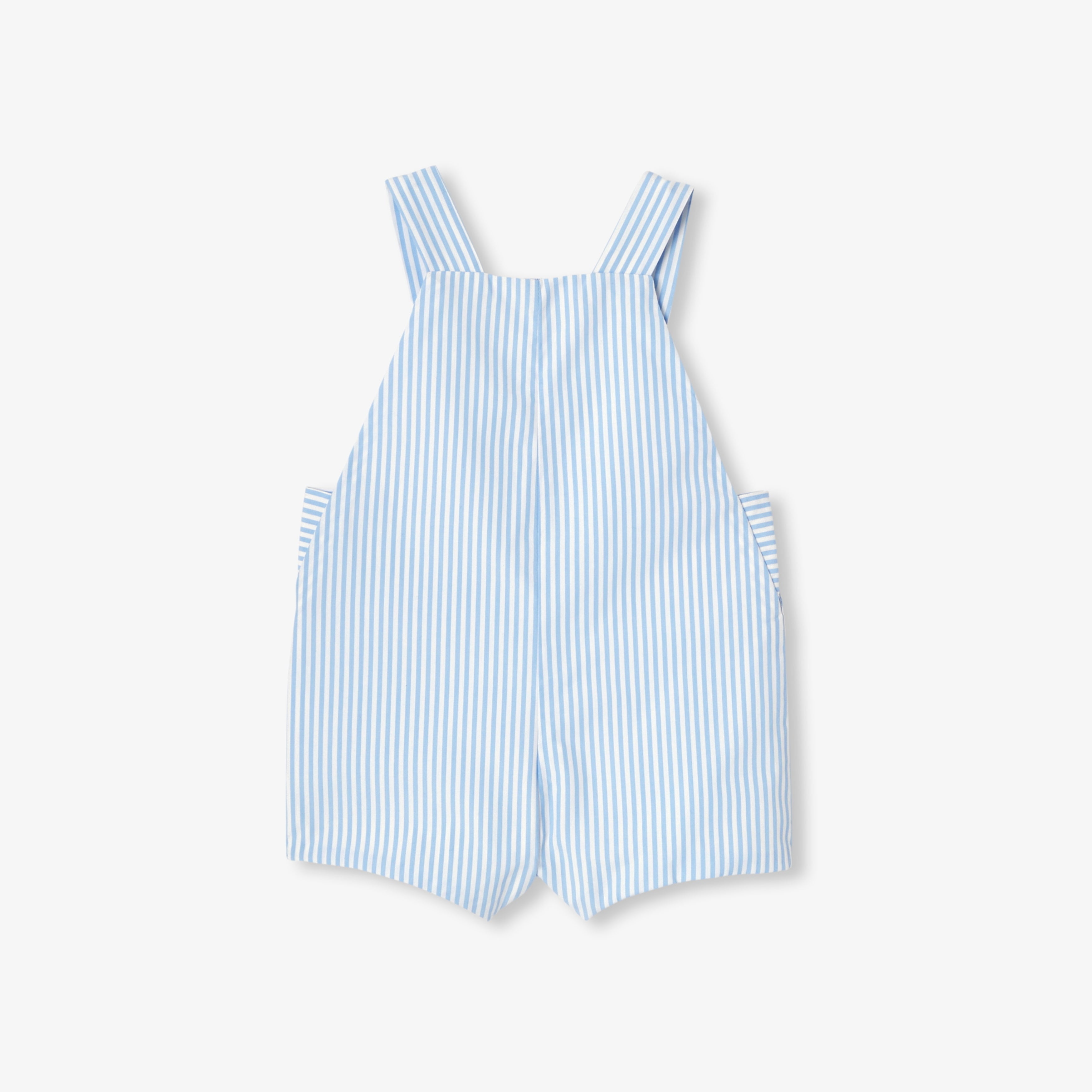 Baby boy striped poplin short dungarees - Blue/White