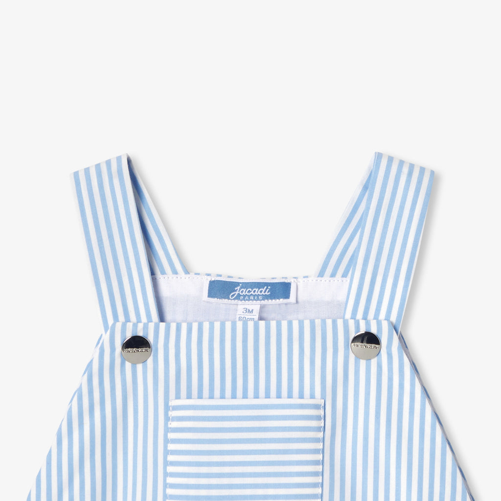 Baby boy striped poplin short dungarees - Blue/White