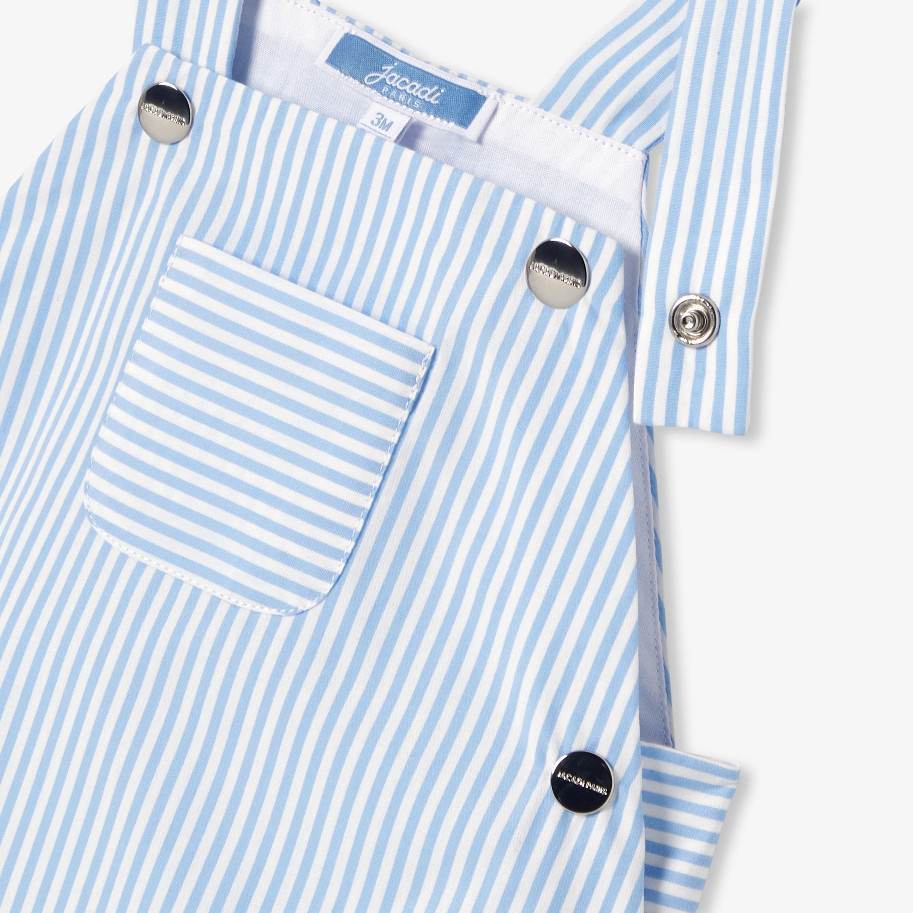Baby boy striped poplin short dungarees - Blue/White