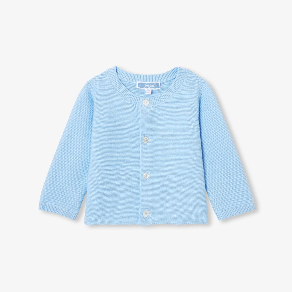 Baby boy cotton garter-stitch cardigan - Ocean Blue