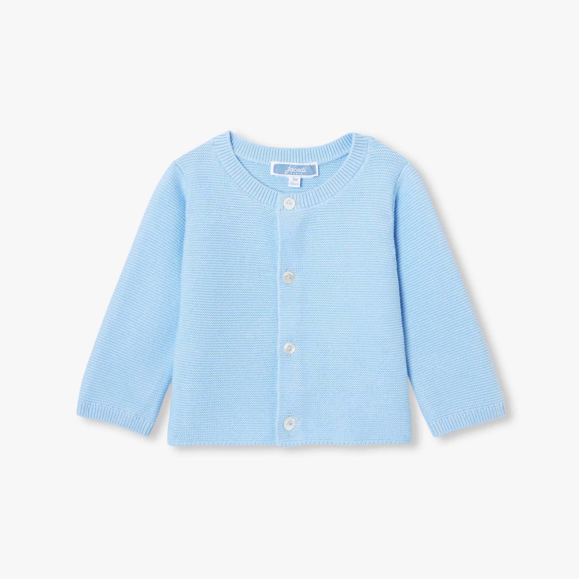 Baby boy cotton garter-stitch cardigan - Ocean Blue