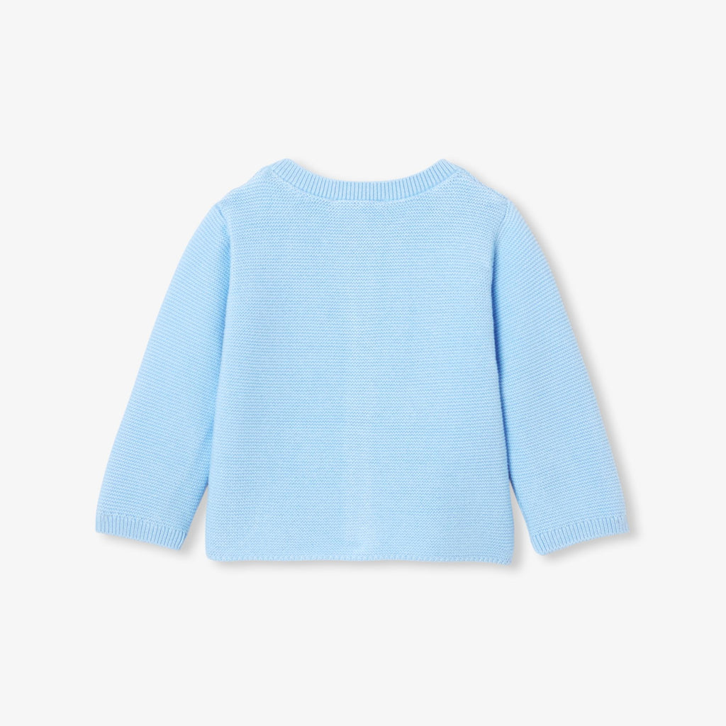 Baby boy cotton garter-stitch cardigan - Ocean Blue