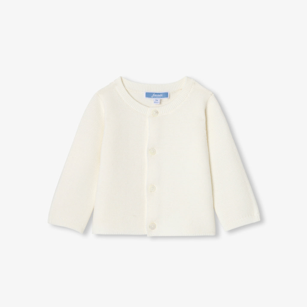 Baby boy cotton garter-stitch cardigan - Jacadi Sweet White