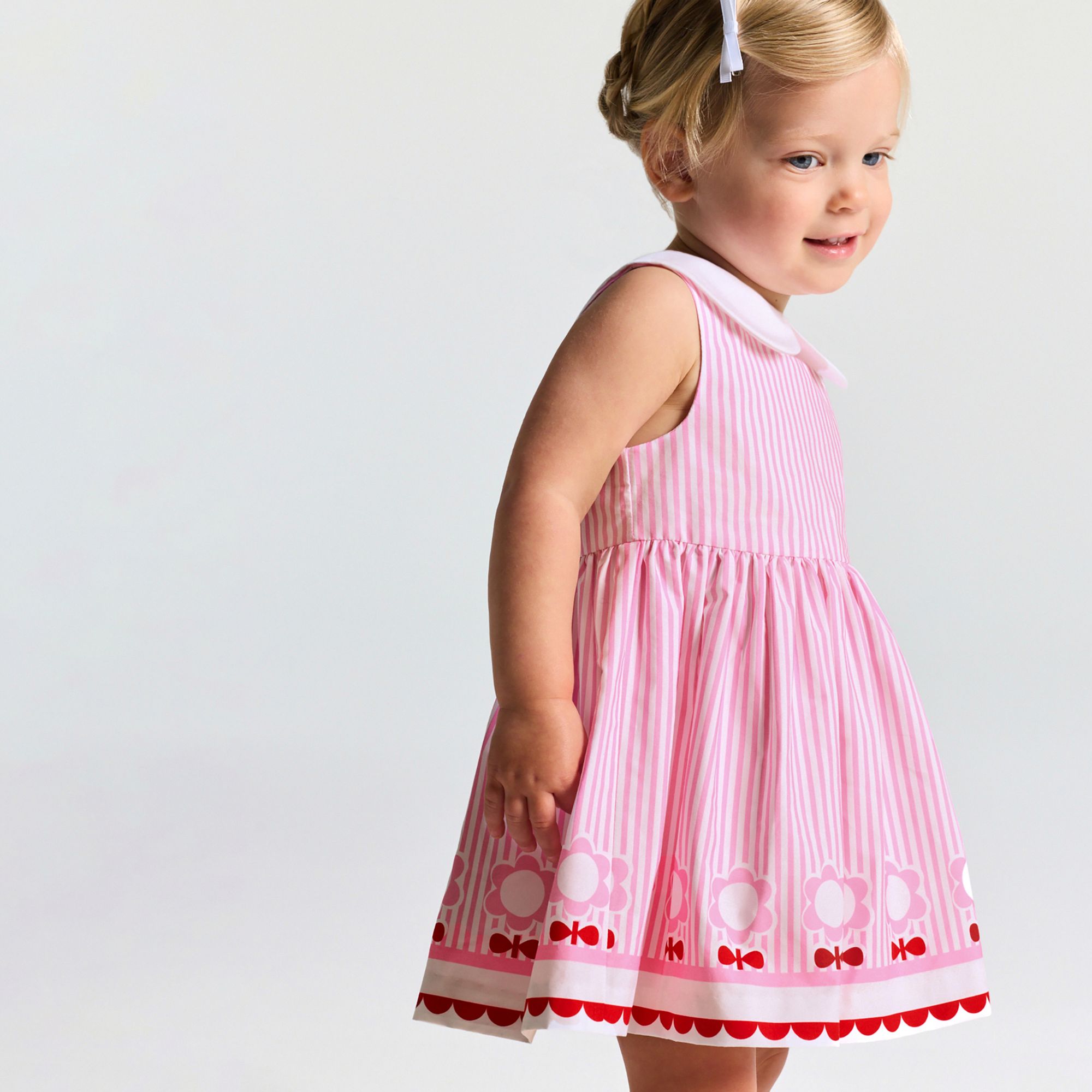 Baby girl sleeveless poplin dress - Pink/Multicolour