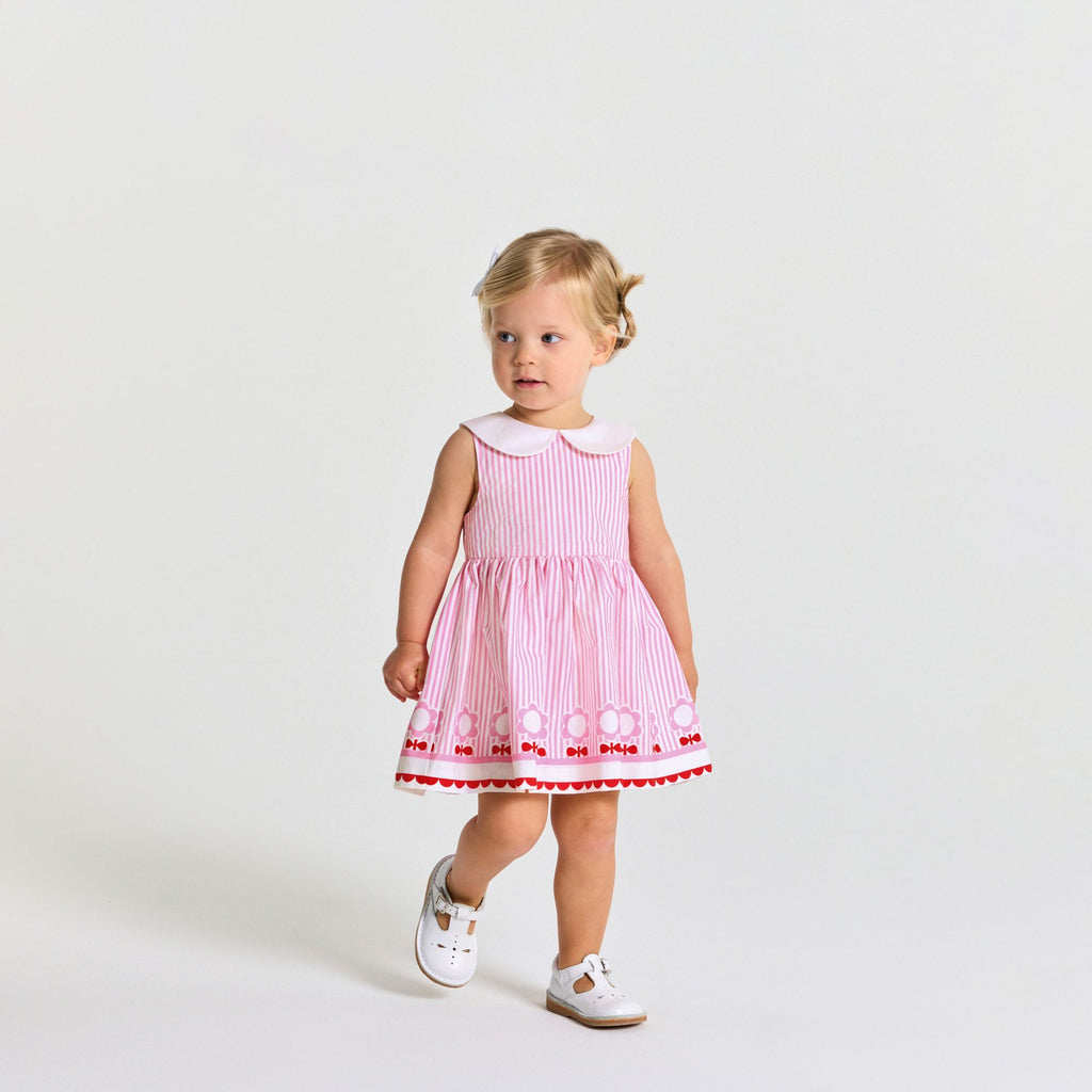 Baby girl sleeveless poplin dress - Pink/Multicolour