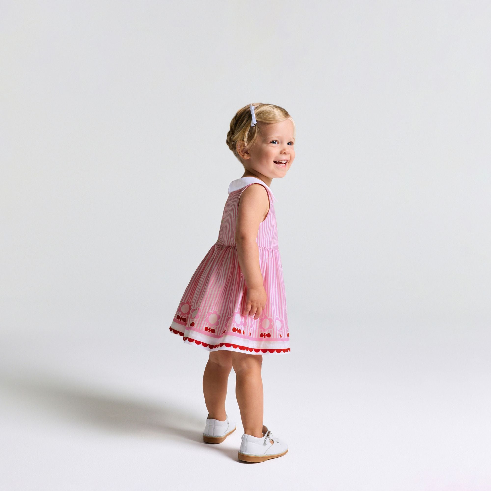 Baby girl sleeveless poplin dress - Pink/Multicolour