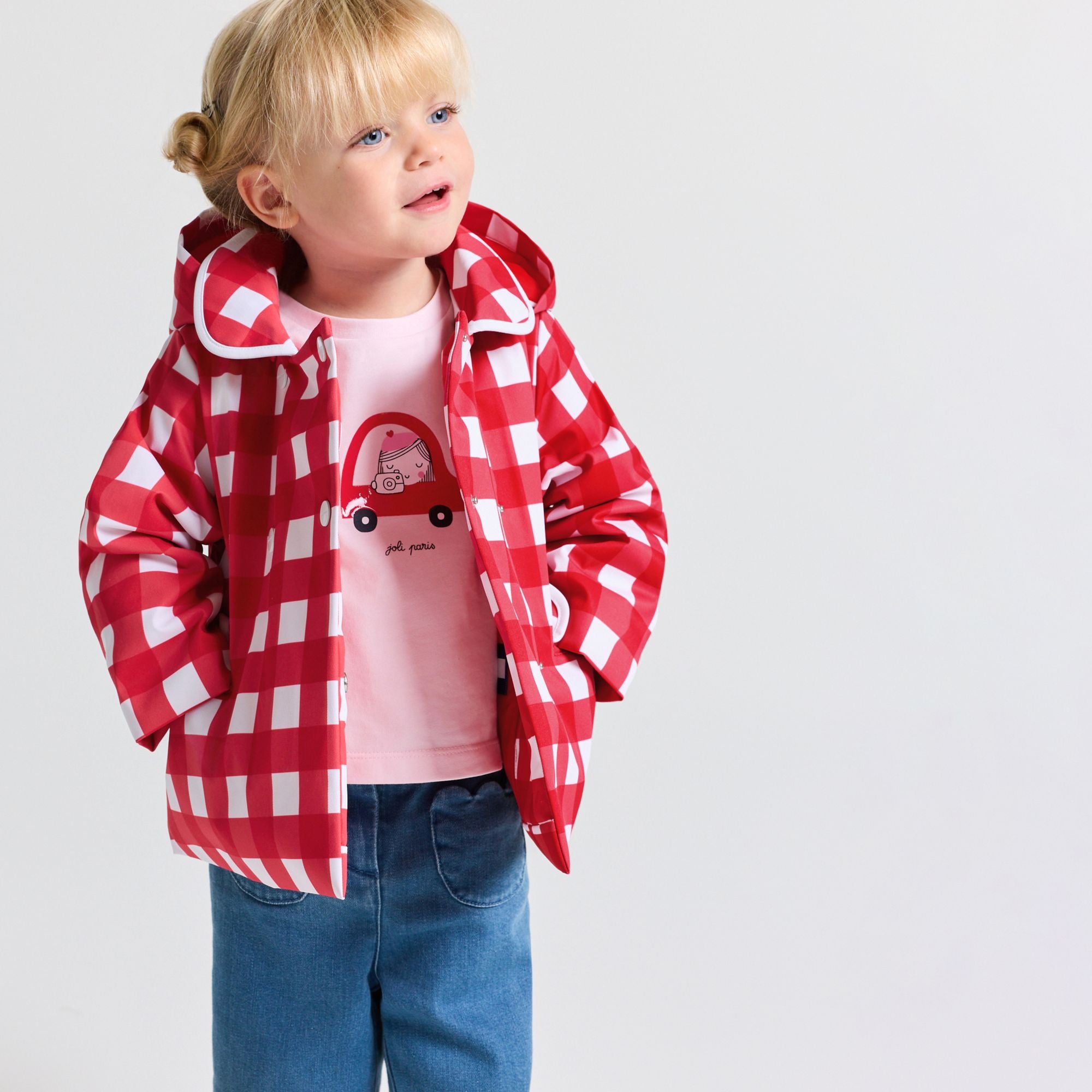 Soprdress a Quadrettini Baby Girl - White/Red