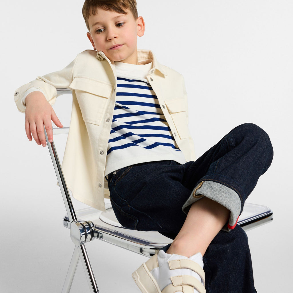 Boy cotton jersey sailor-style T-shirt - White/Light Blue