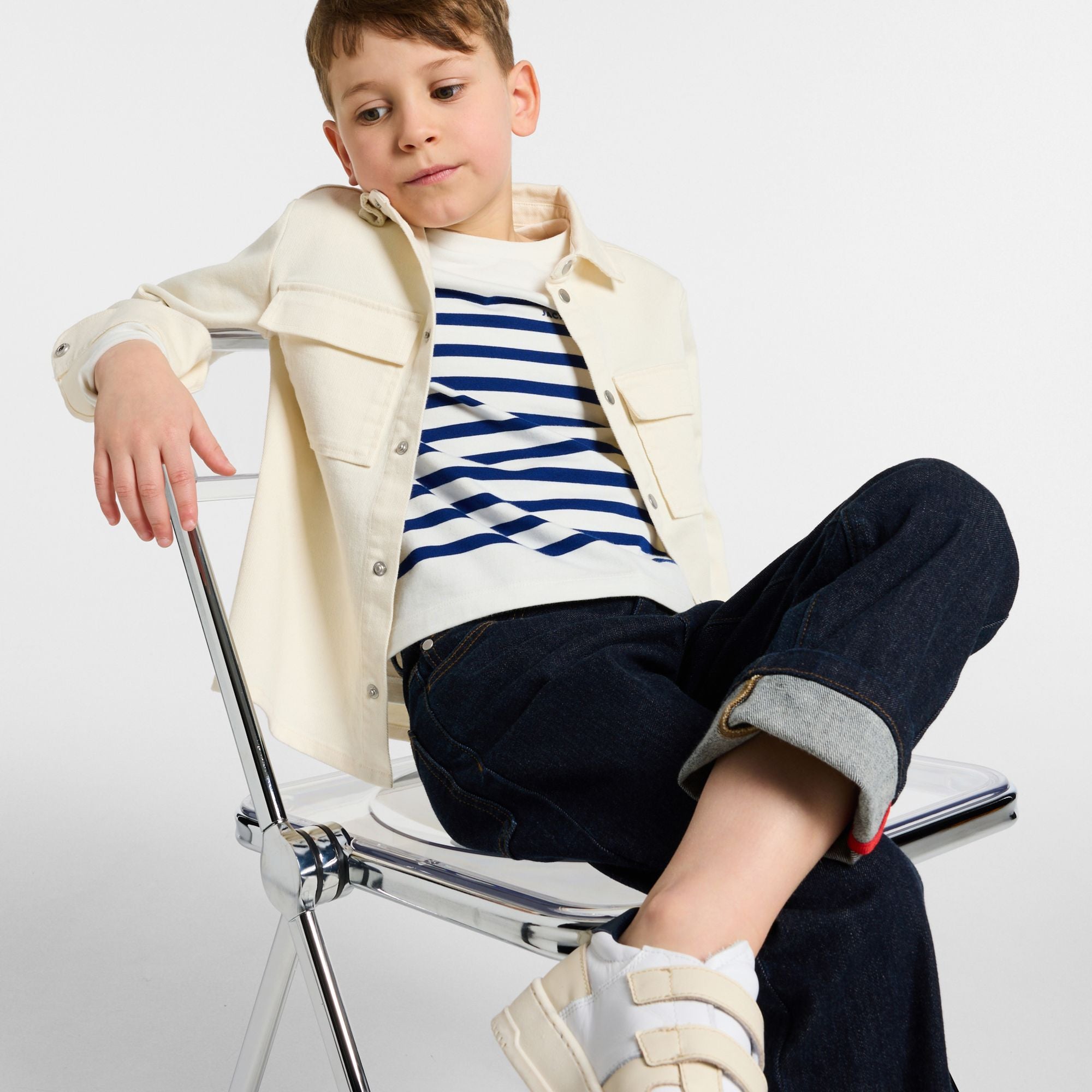 Boy cotton jersey sailor-style T-shirt - White/Light Blue