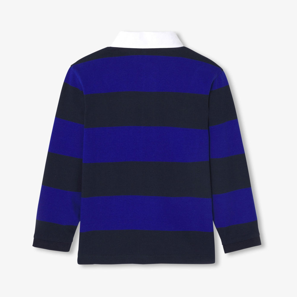 Boy long-sleeved rugby polo shirt - Navy Blue/Light Blue