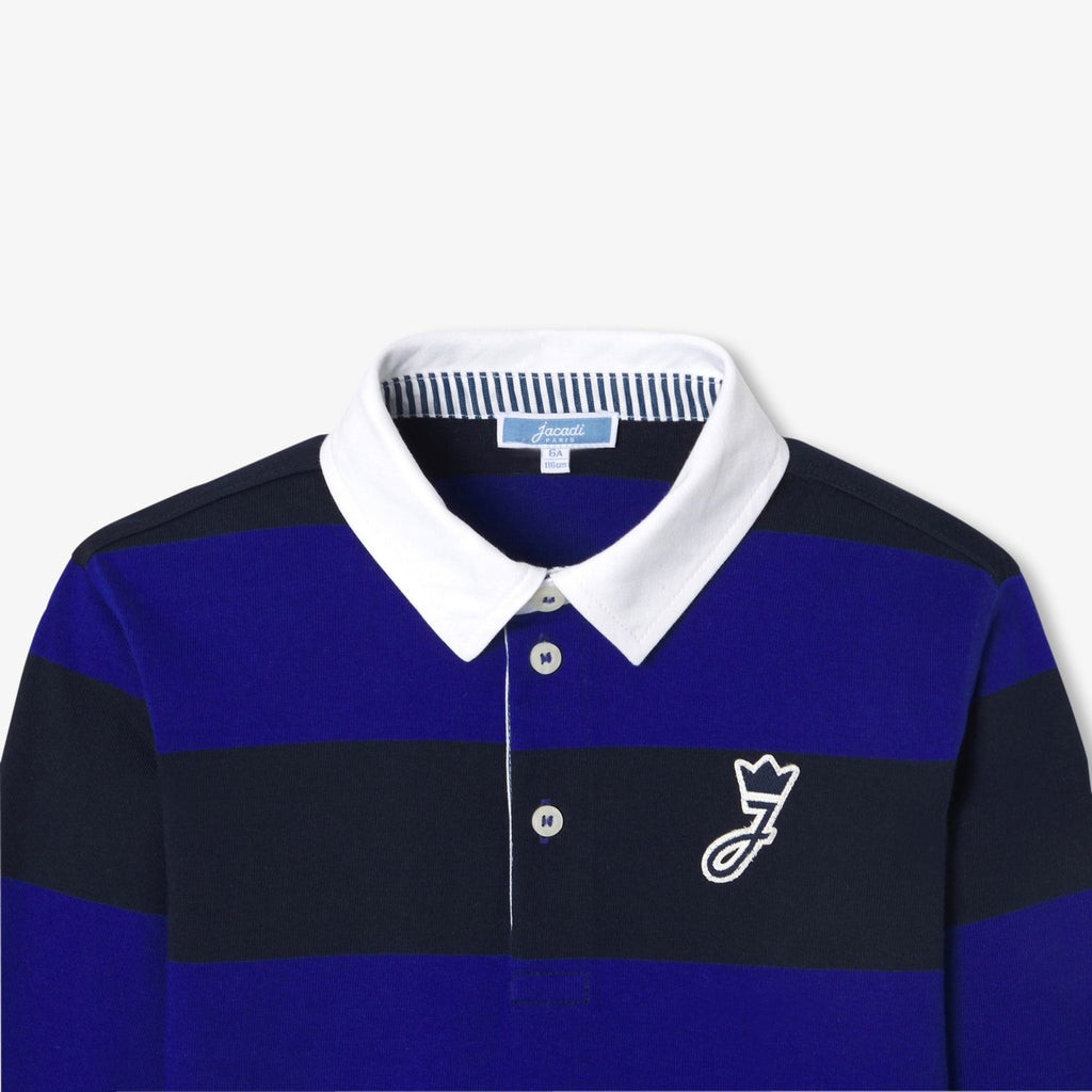 Boy long-sleeved rugby polo shirt - Navy Blue/Light Blue