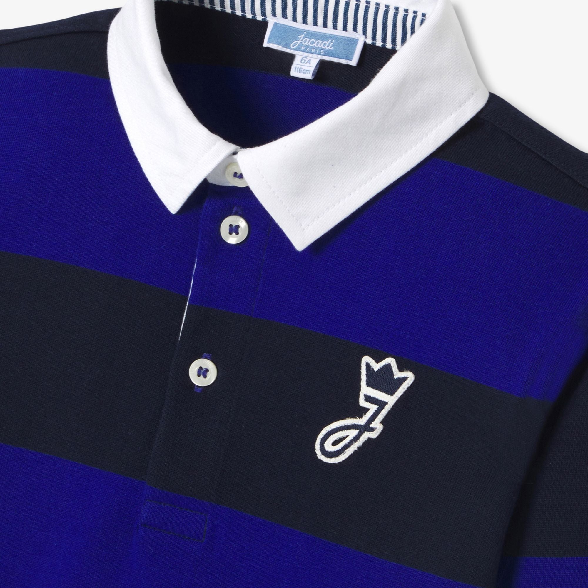 Boy long-sleeved rugby polo shirt - Navy Blue/Light Blue
