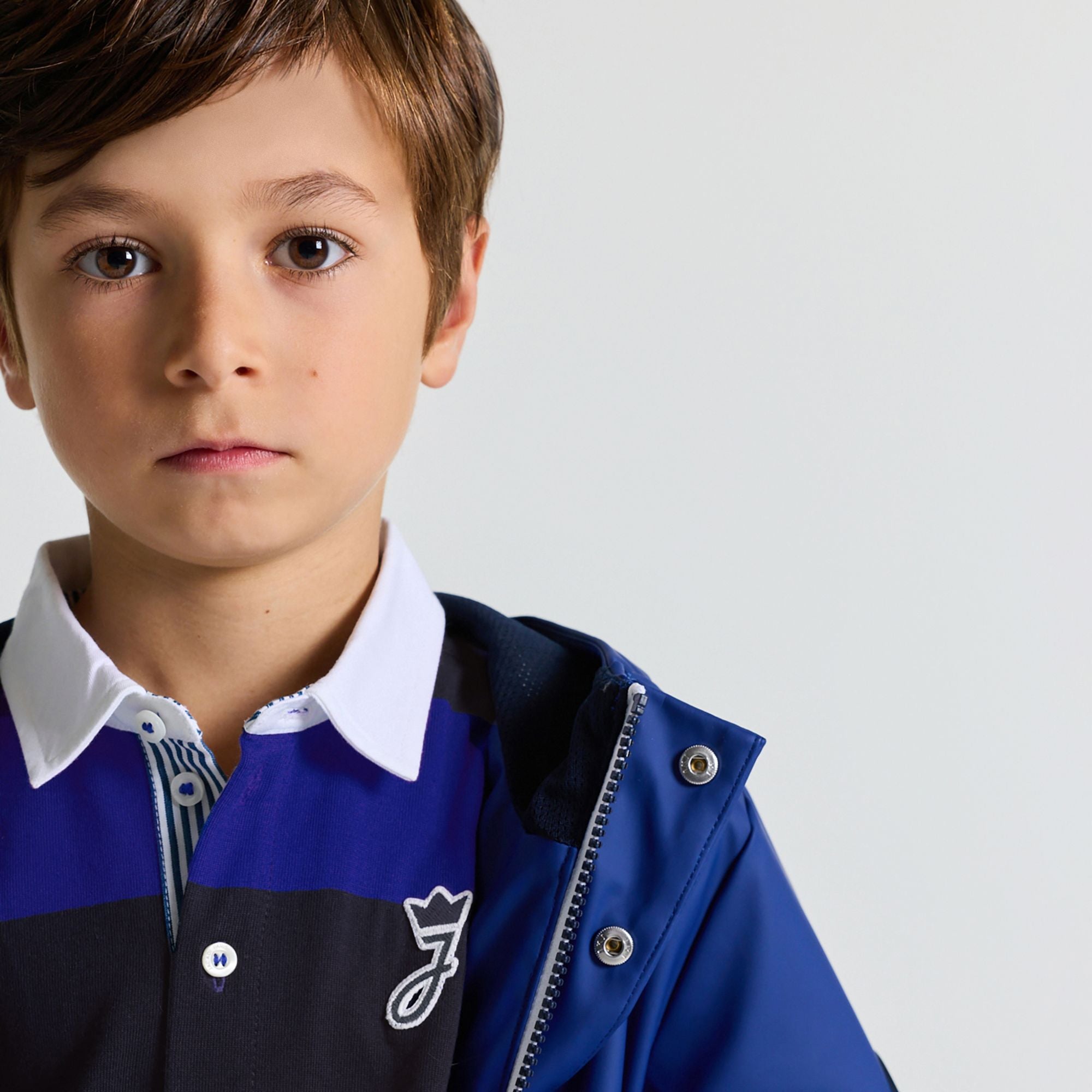 Boy long-sleeved rugby polo shirt - Navy Blue/Light Blue