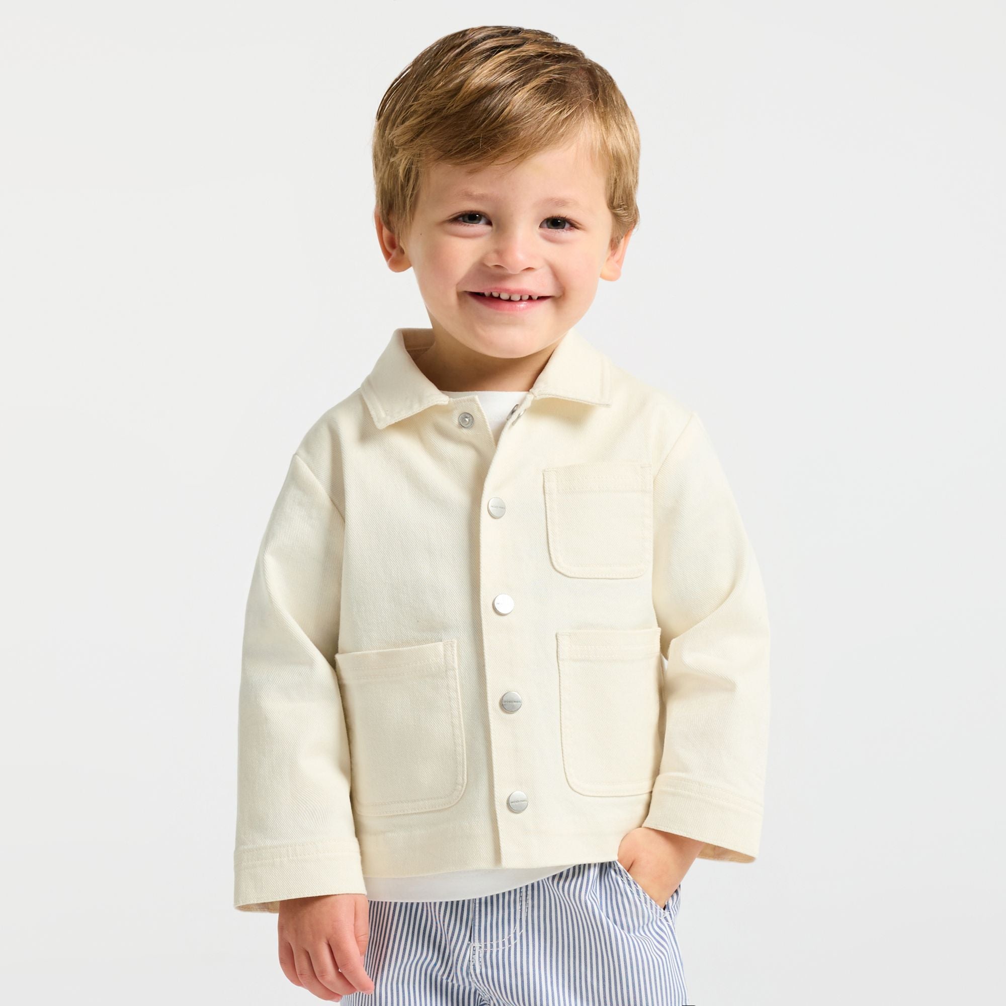 Jacket Worker in Cotton Baby Boy - Ecru