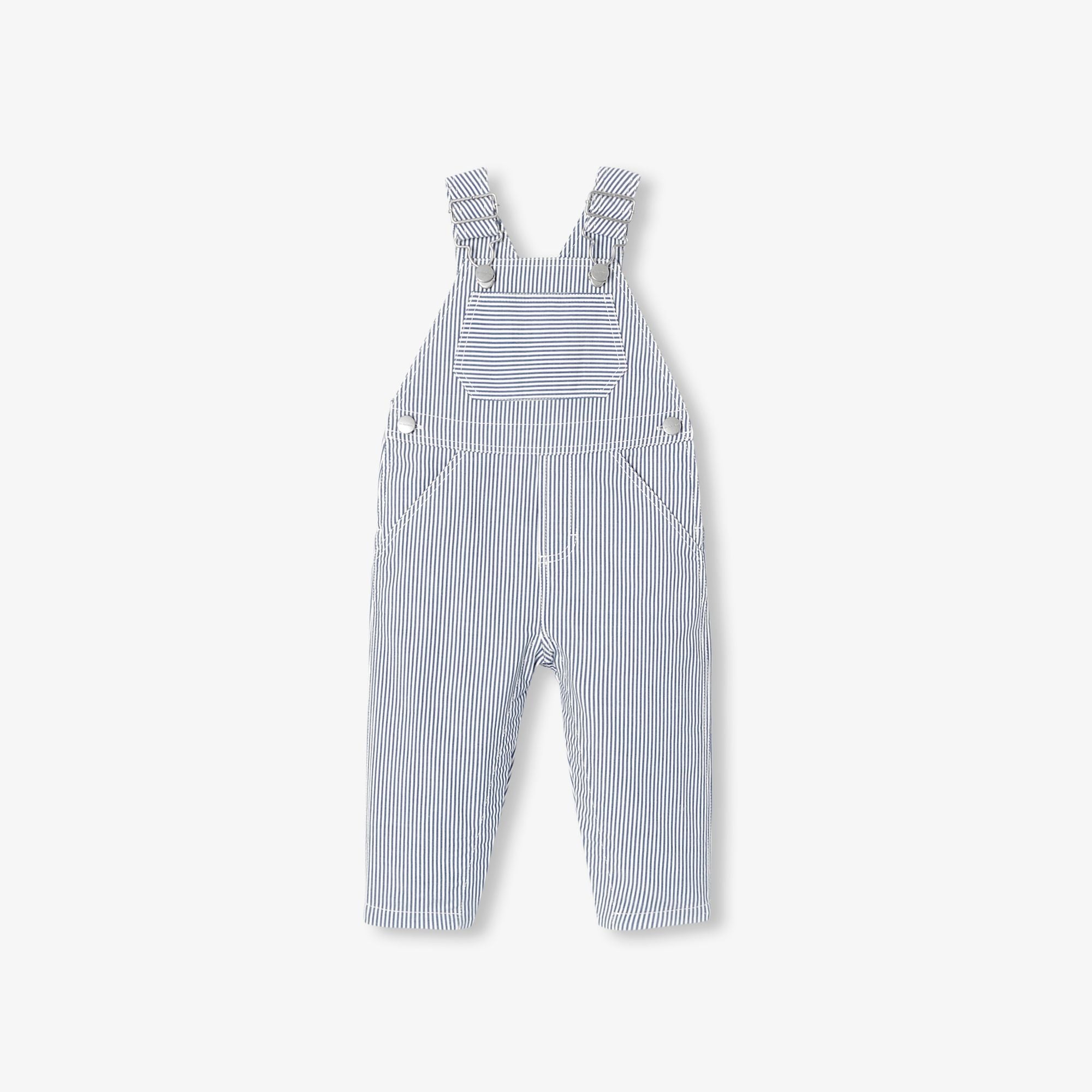 Baby boy striped twill dungarees - White/Light Blue