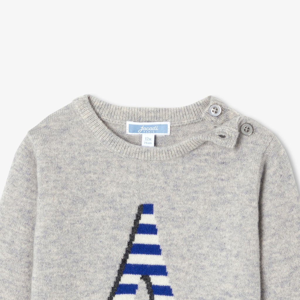 Jumper 100% Cashmere Baby Boy - Grigio Melange Chiaro Jacadi