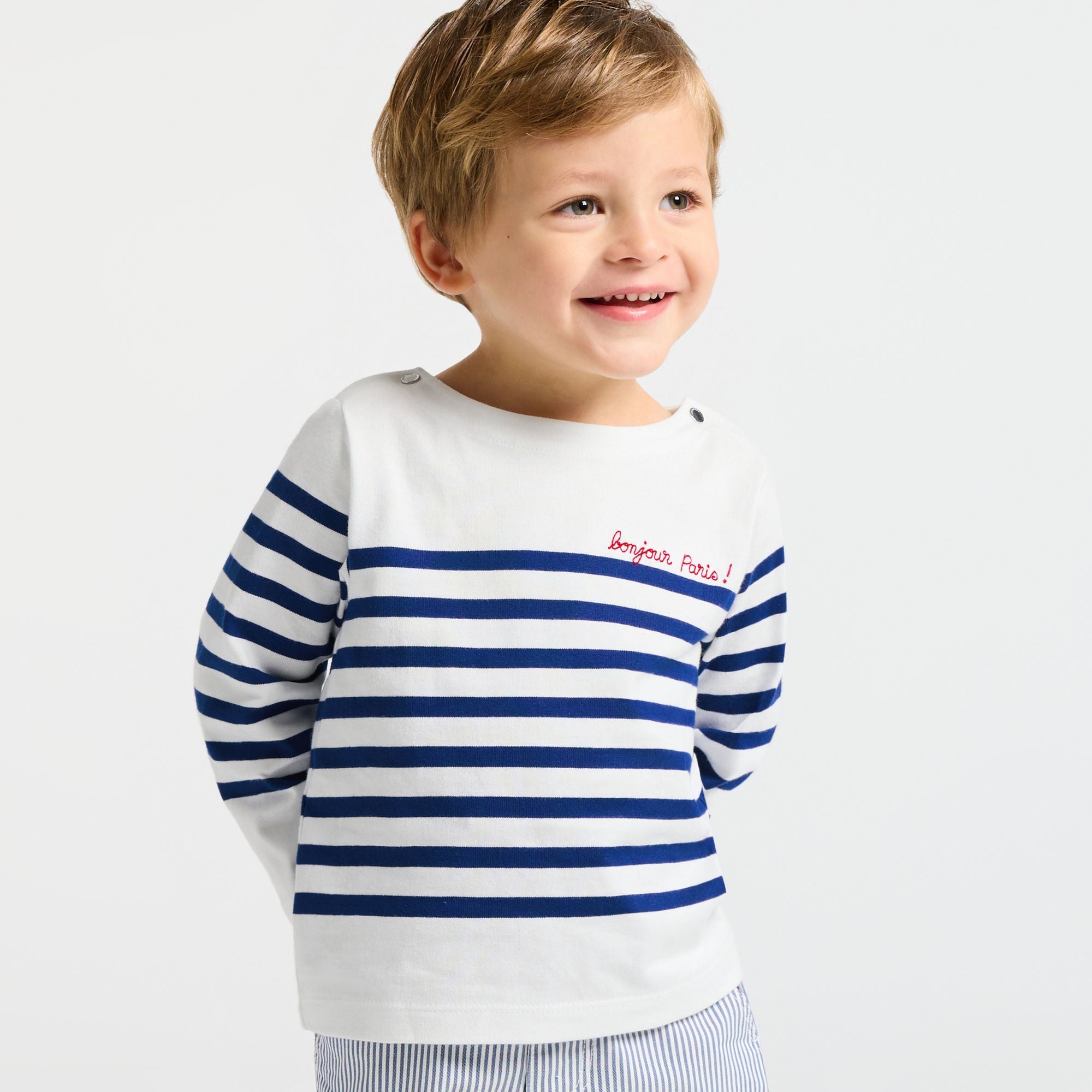 JC-NB107 - Jacadi Baby Boys' Sailor-Style Cotton T-Shirt - White/Blue