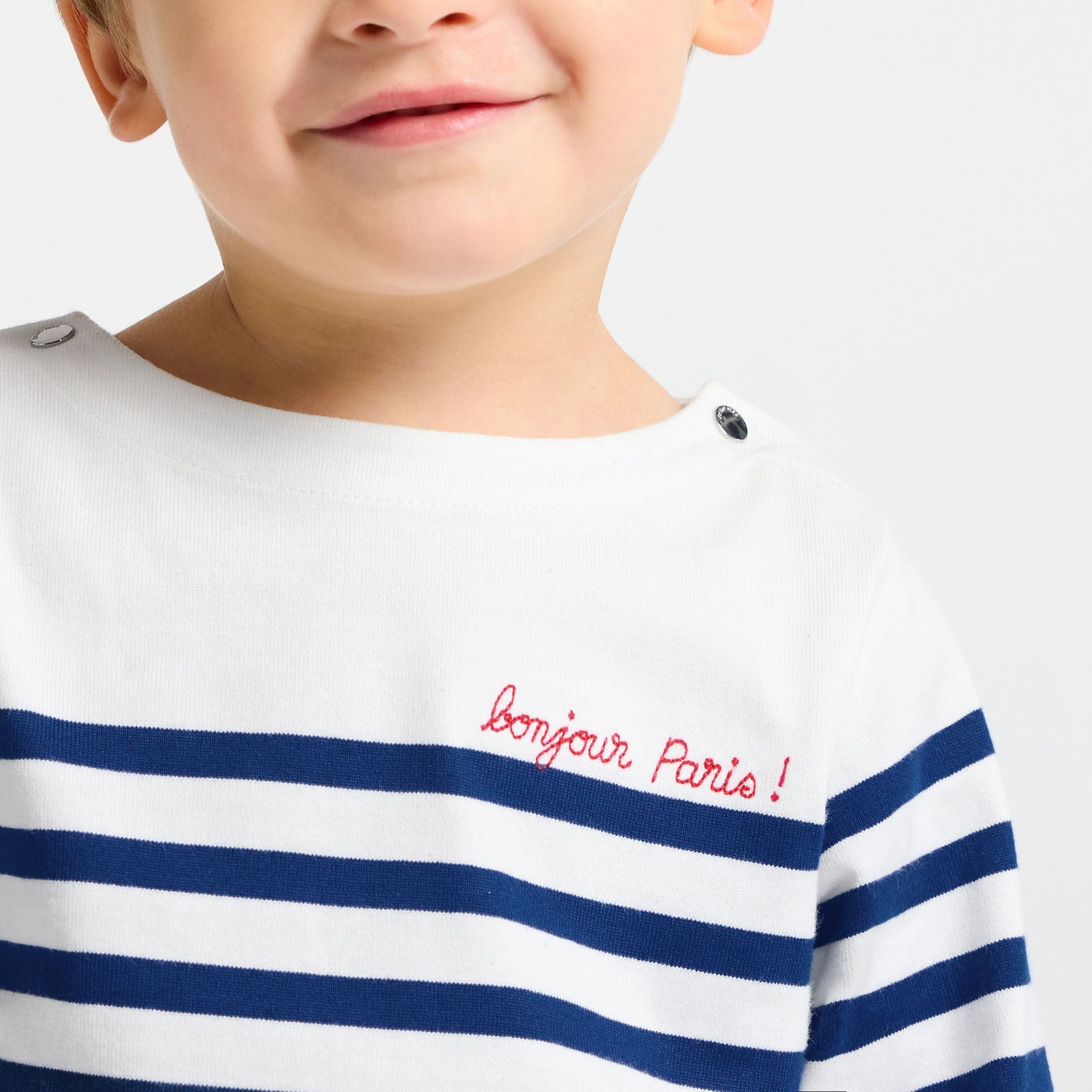 Baby boy cotton sailor-style T-shirt - White/Light Blue