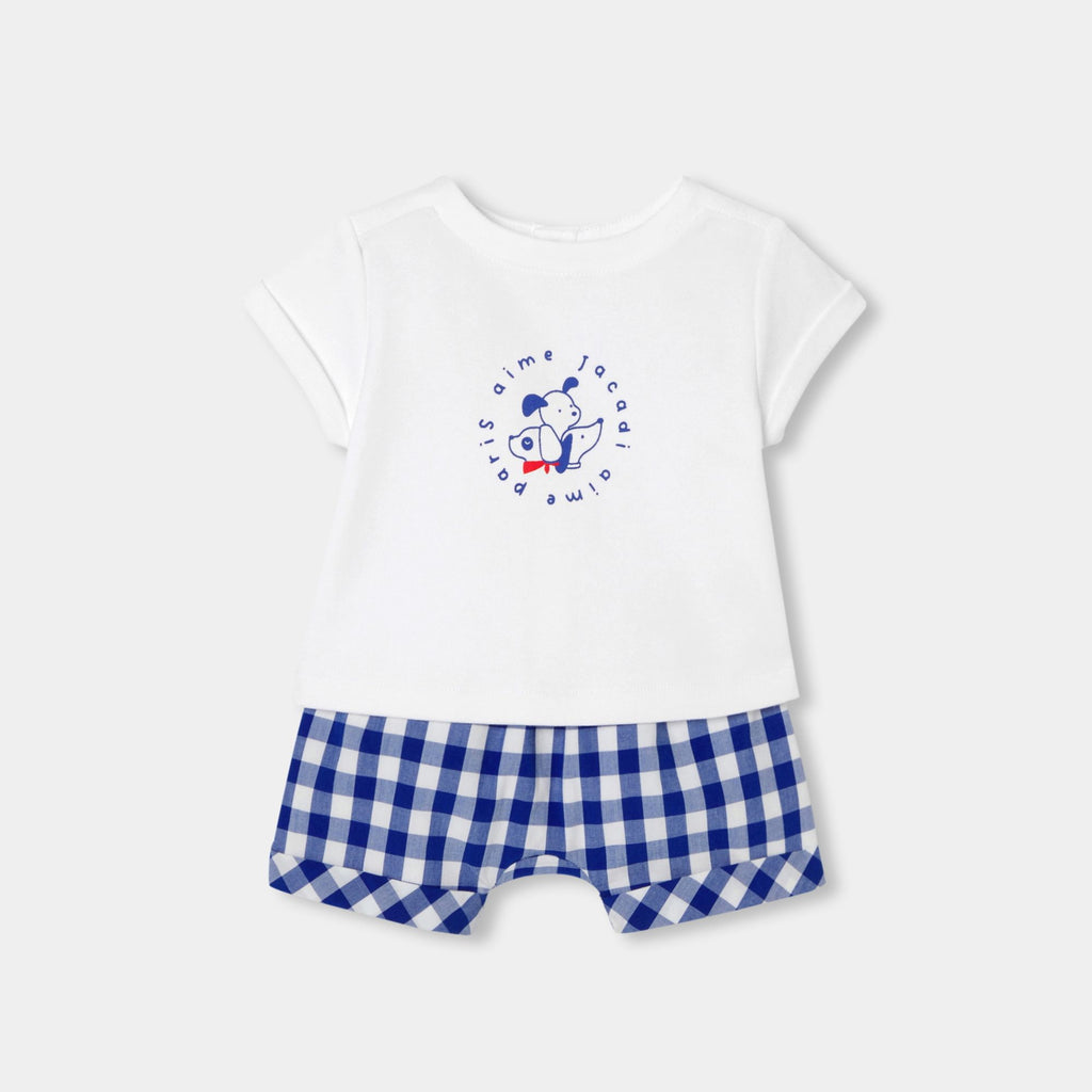 Baby boy cotton outfit set - White/Light Blue