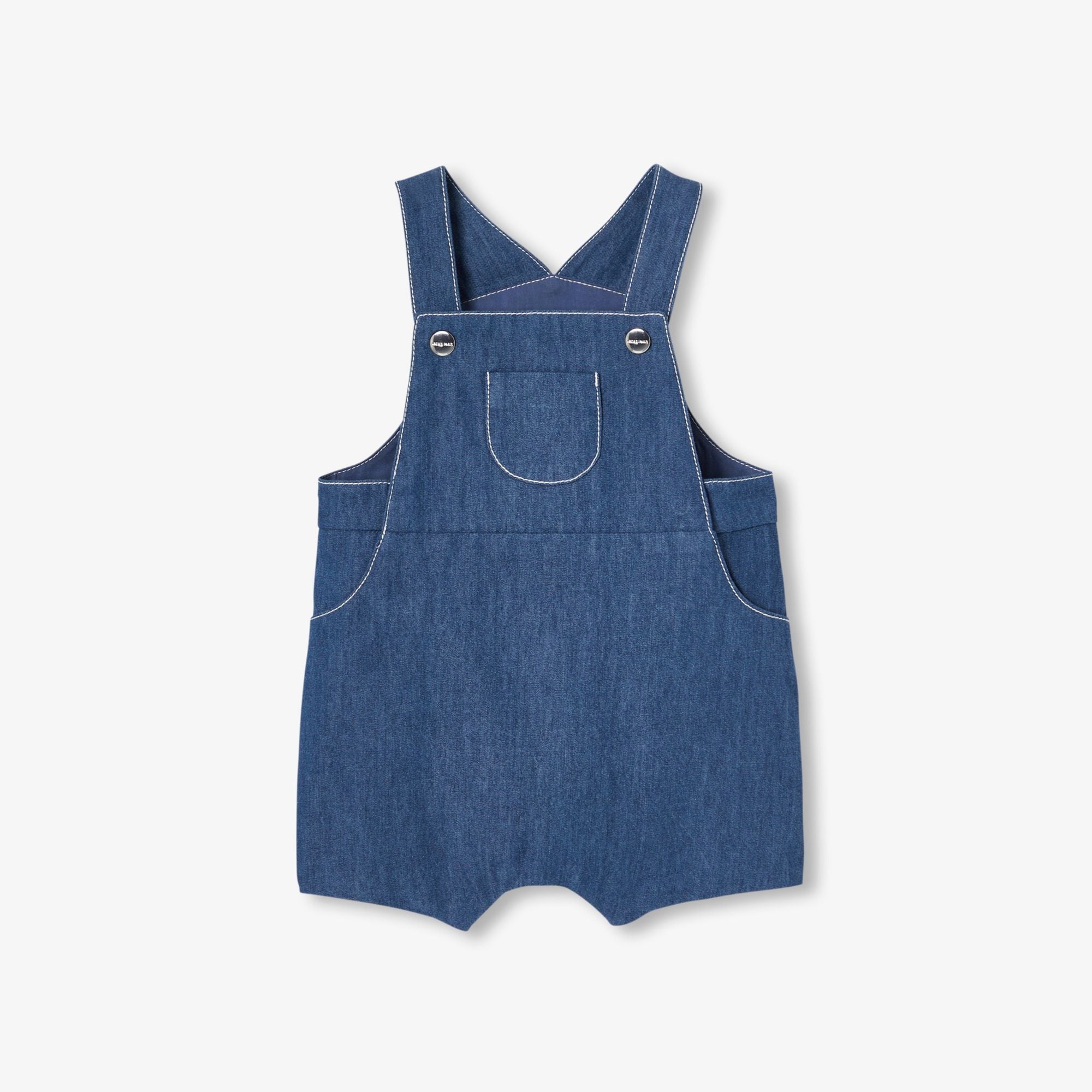 Baby boy soft denim short dungarees - Dark Denim