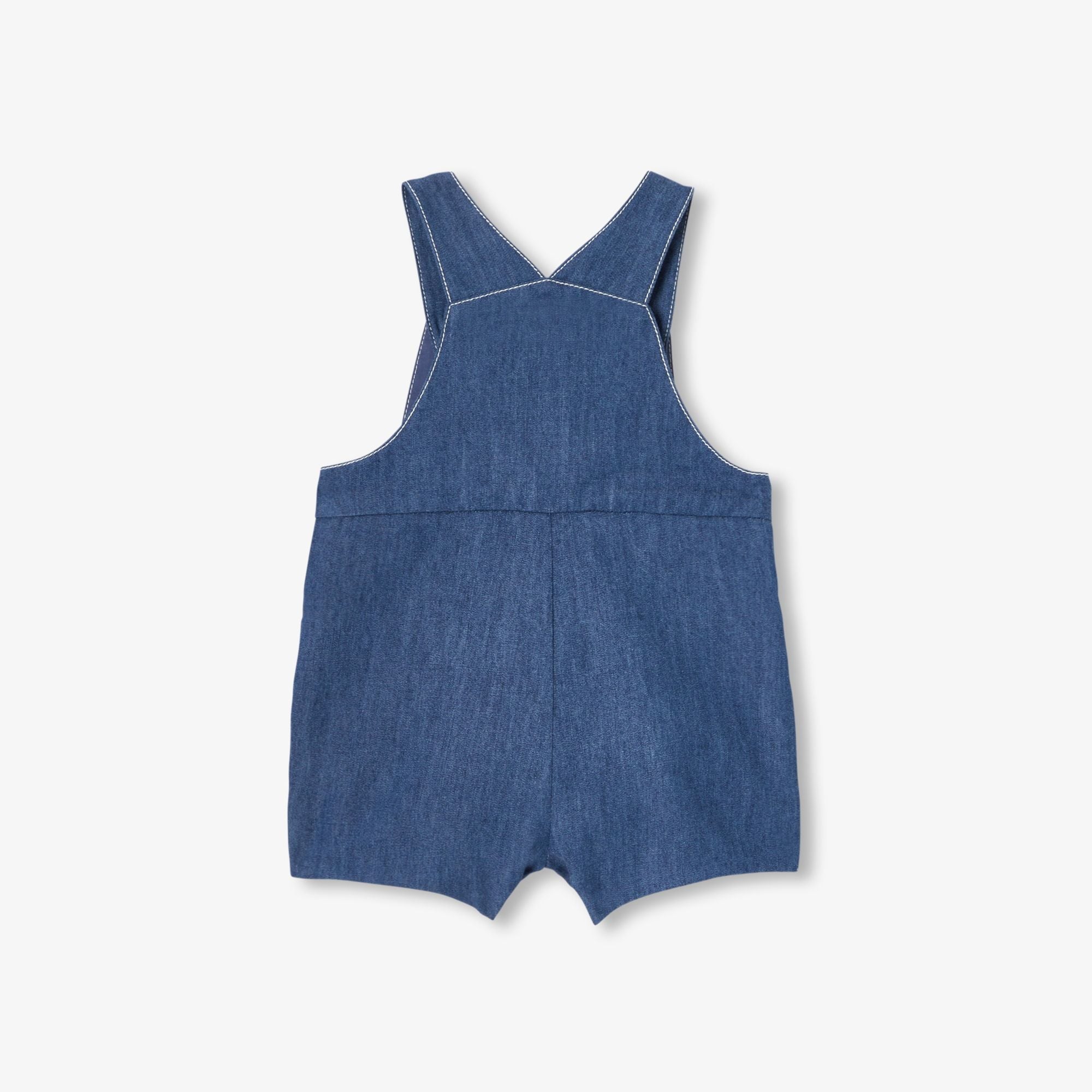 Baby boy soft denim short dungarees - Dark Denim