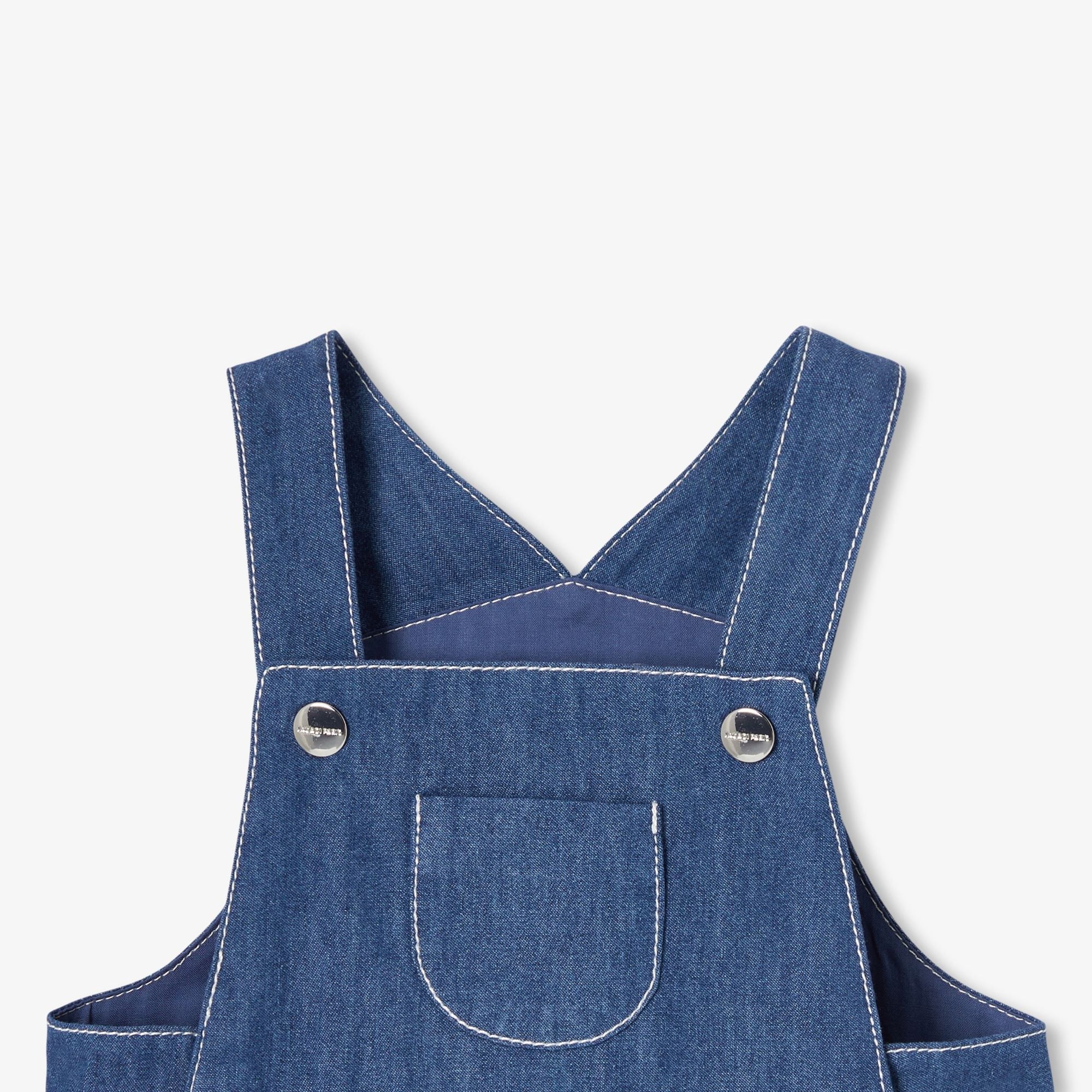Baby boy soft denim short dungarees - Dark Denim