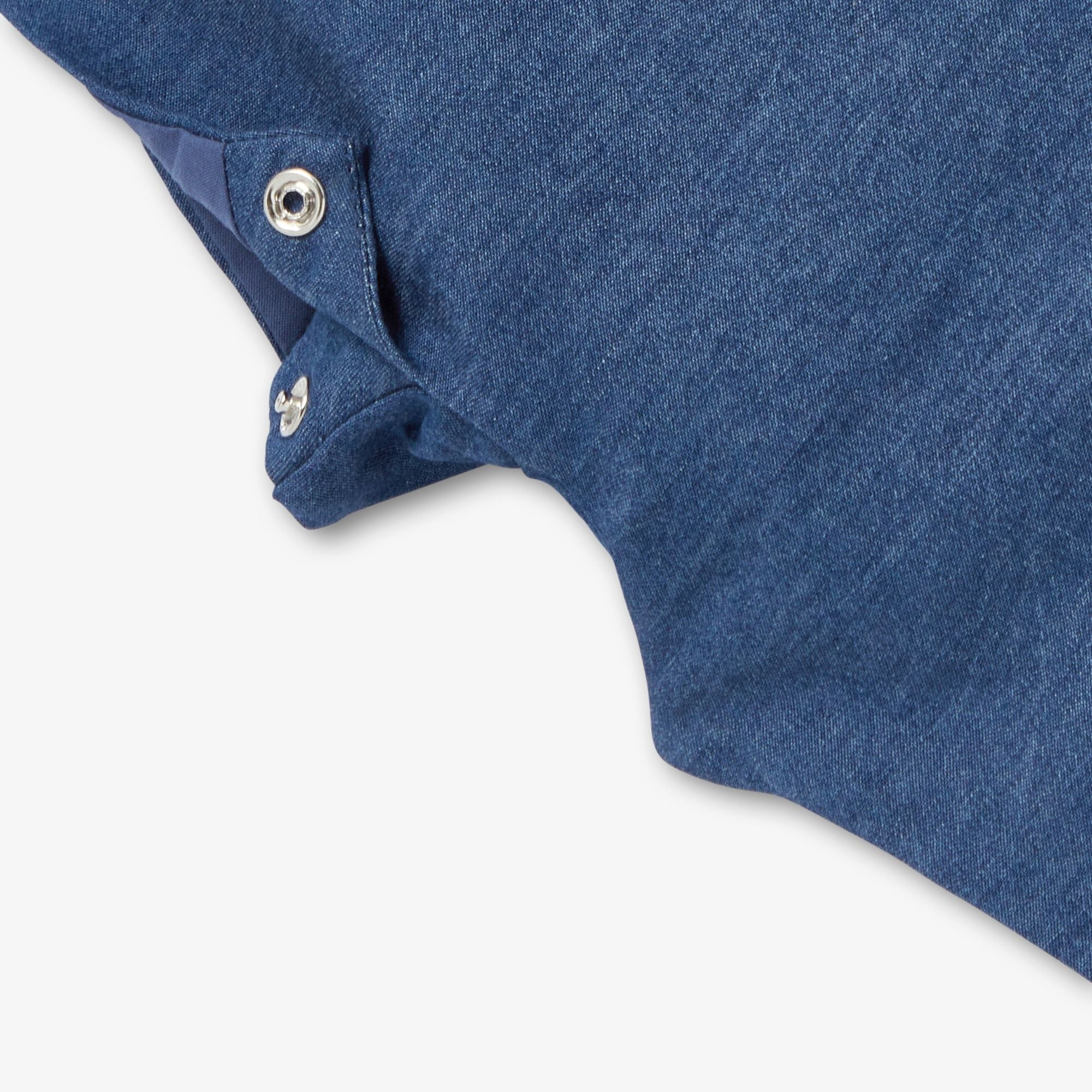 Baby boy soft denim short dungarees - Dark Denim