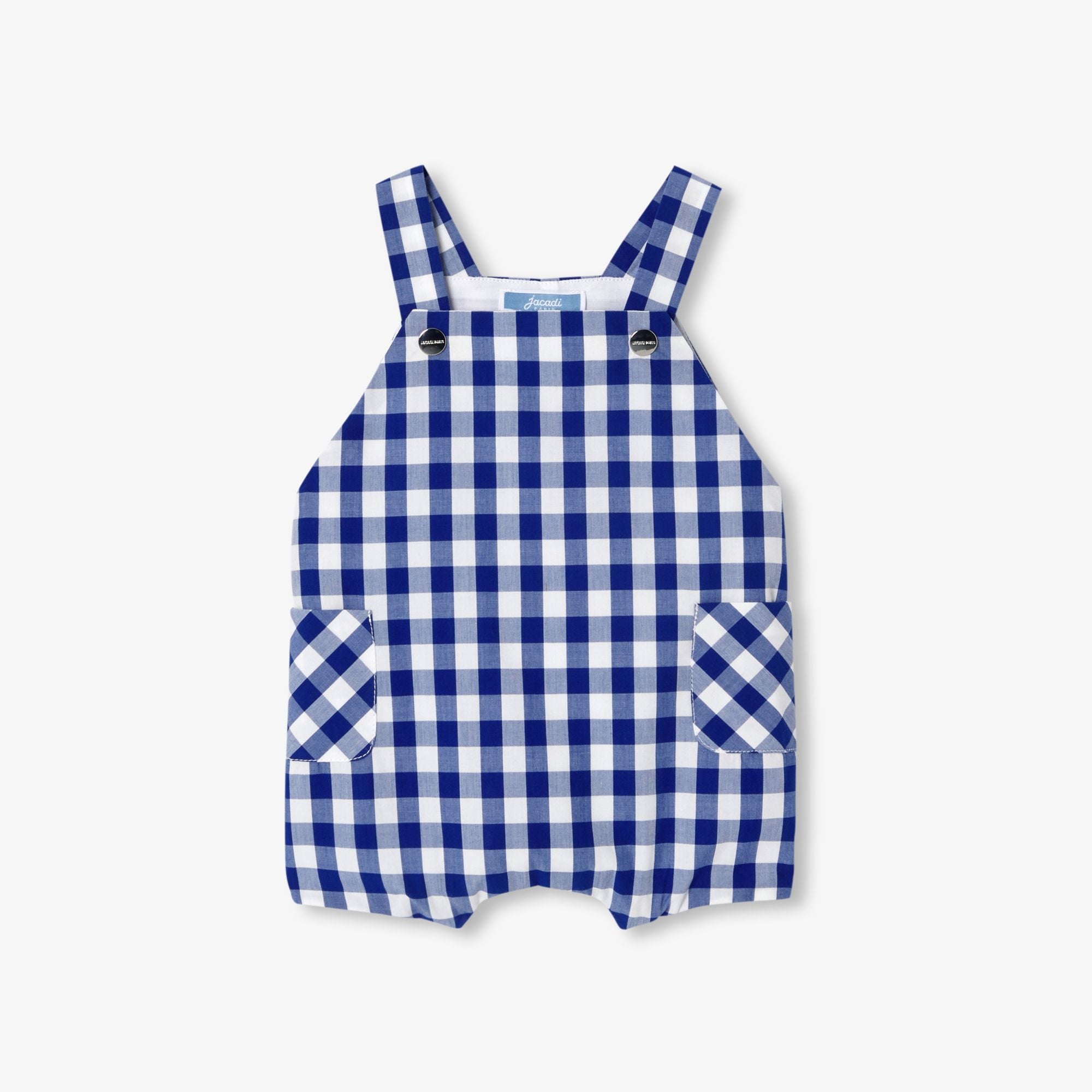 Baby boy gingham short dungarees - White/Light Blue