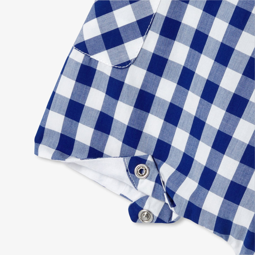 Baby boy gingham short dungarees - White/Light Blue