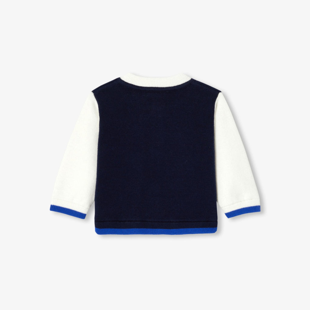 Cardigan Stile Teddy Baby Boy - Navy Blue/White