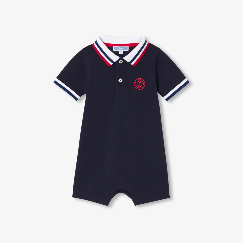 Baby boy polo-style short romper - Ink Blue