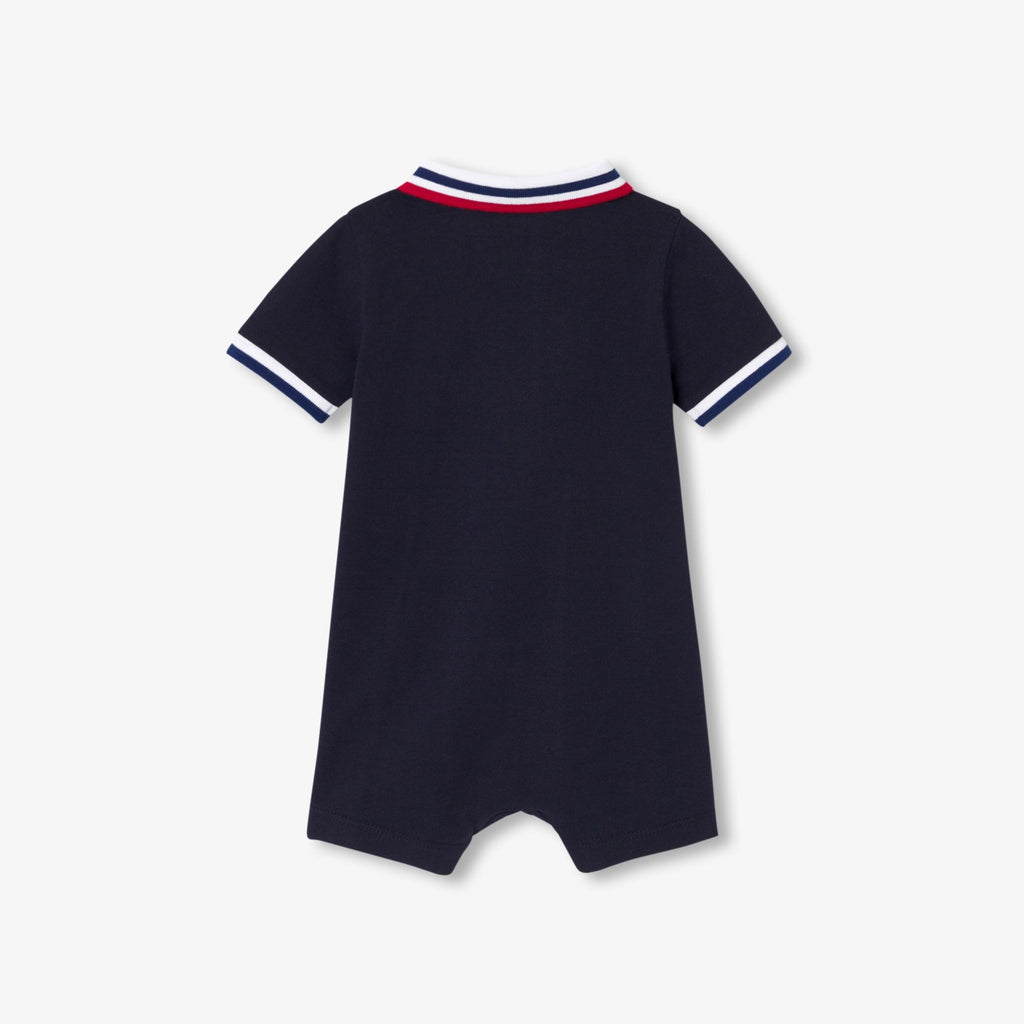 Baby boy polo-style short romper - Ink Blue
