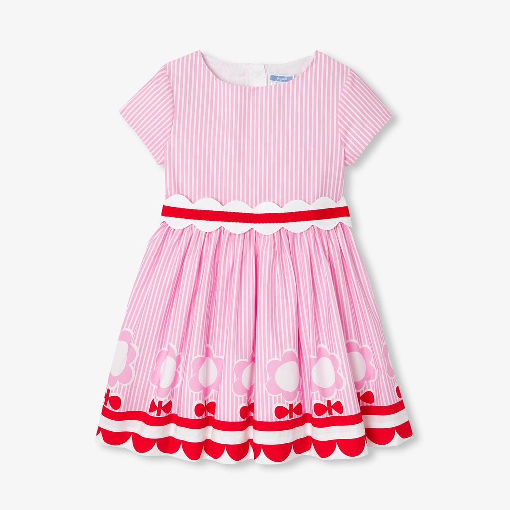 JC-TG090 - Jacadi Girl's striped poplin dress (Red)
