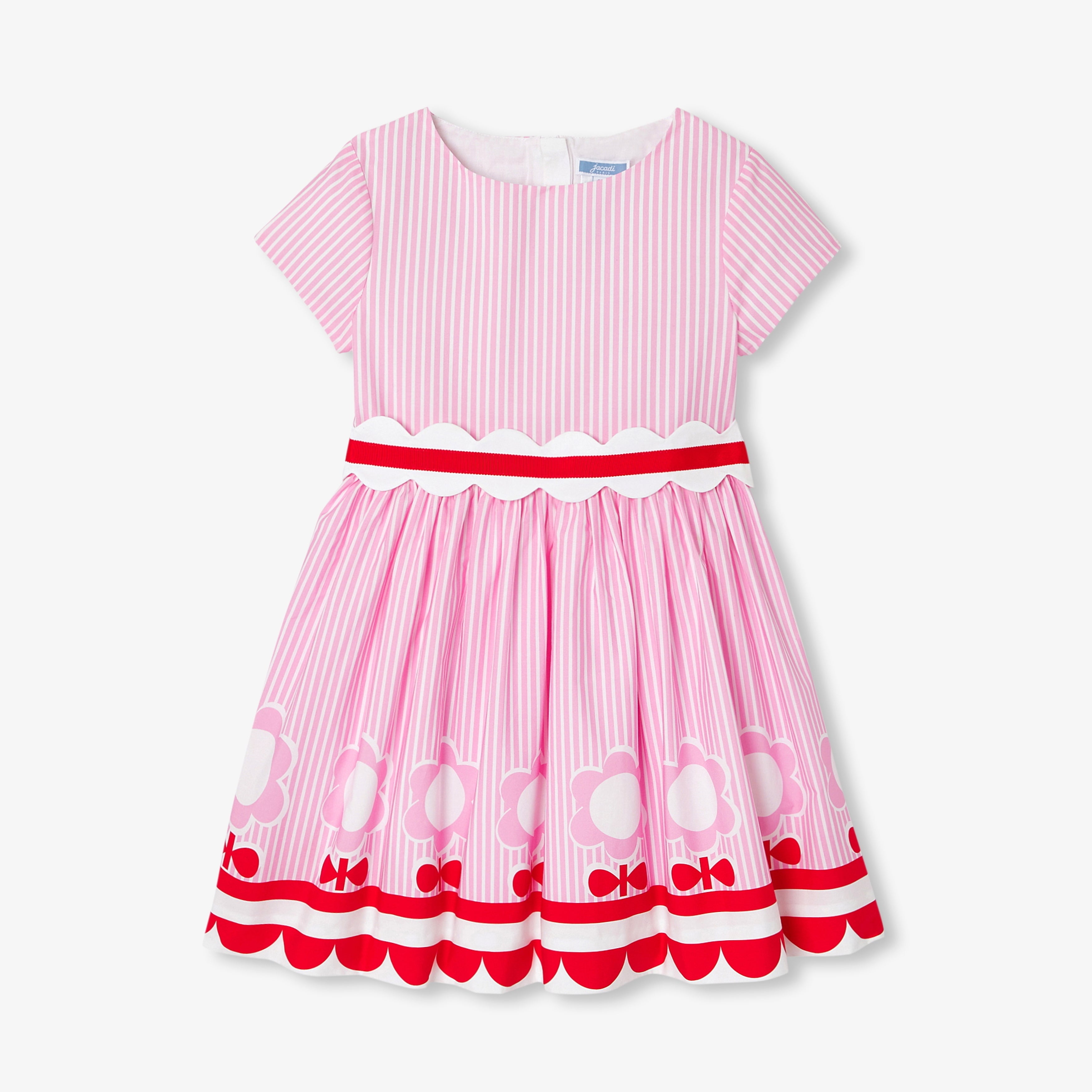JC-TG090 - Jacadi Girl's striped poplin dress (Red)