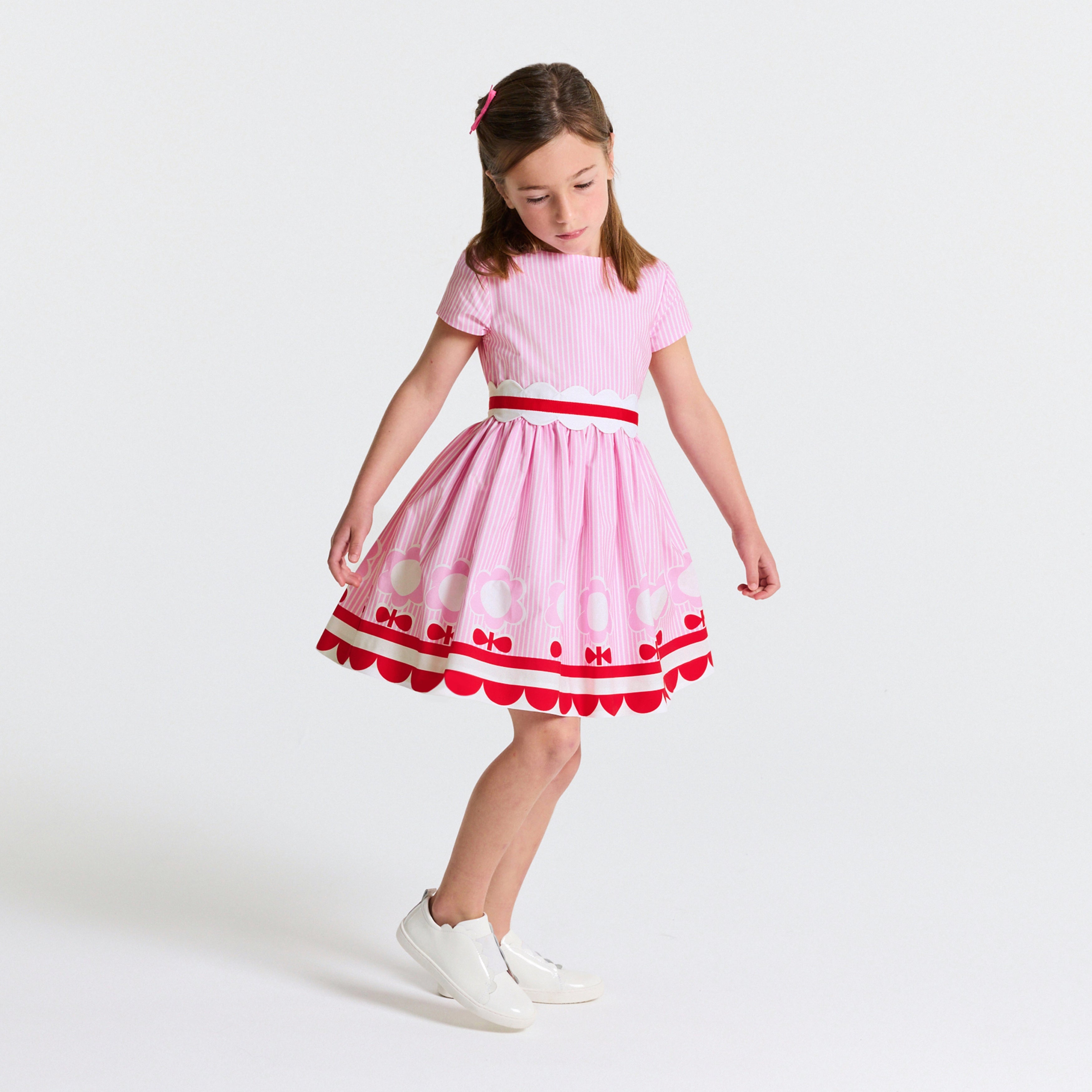 JC-TG090 - Jacadi Girl's striped poplin dress (Red)
