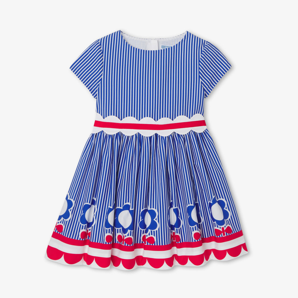 JC-TG091 - Jacadi Girl's striped poplin dress (Blue)