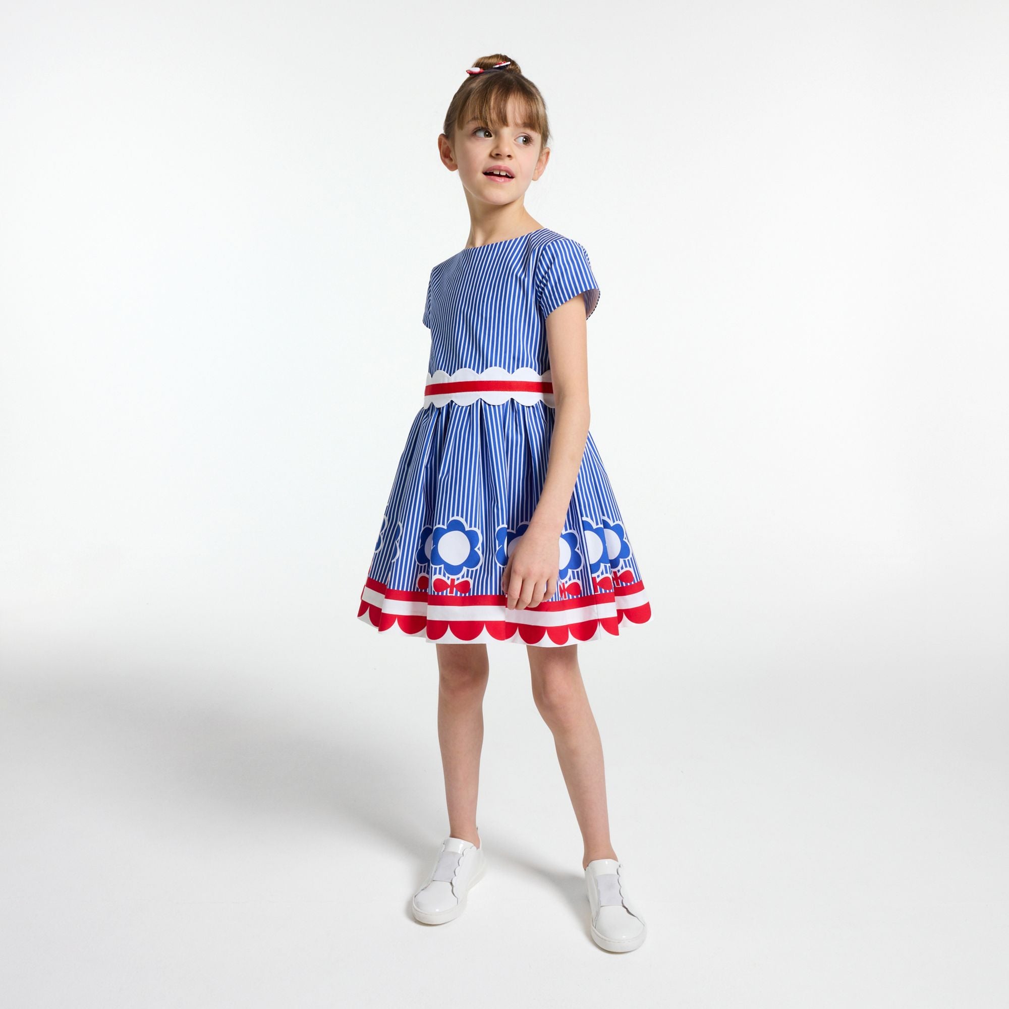 Girls' striped poplin dress