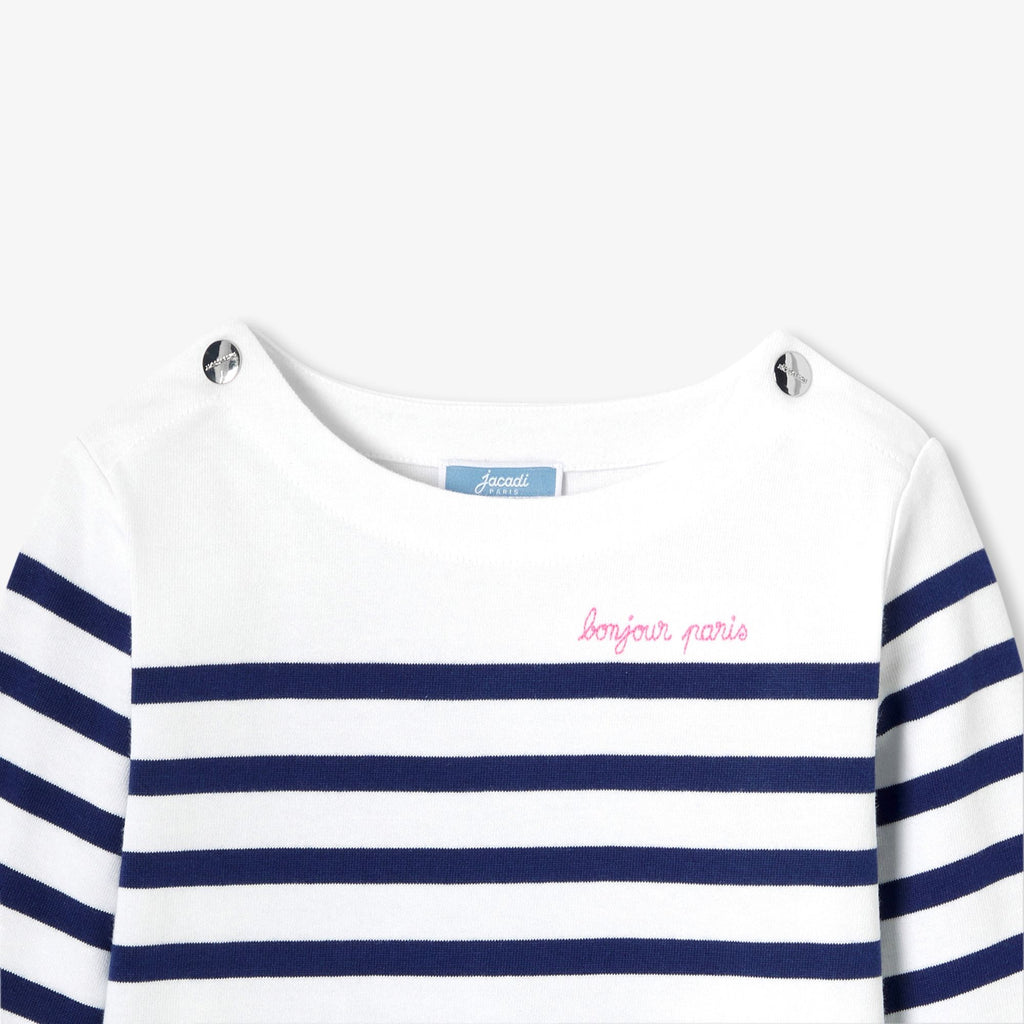 Girl cotton Breton T-shirt - White/Light Blue