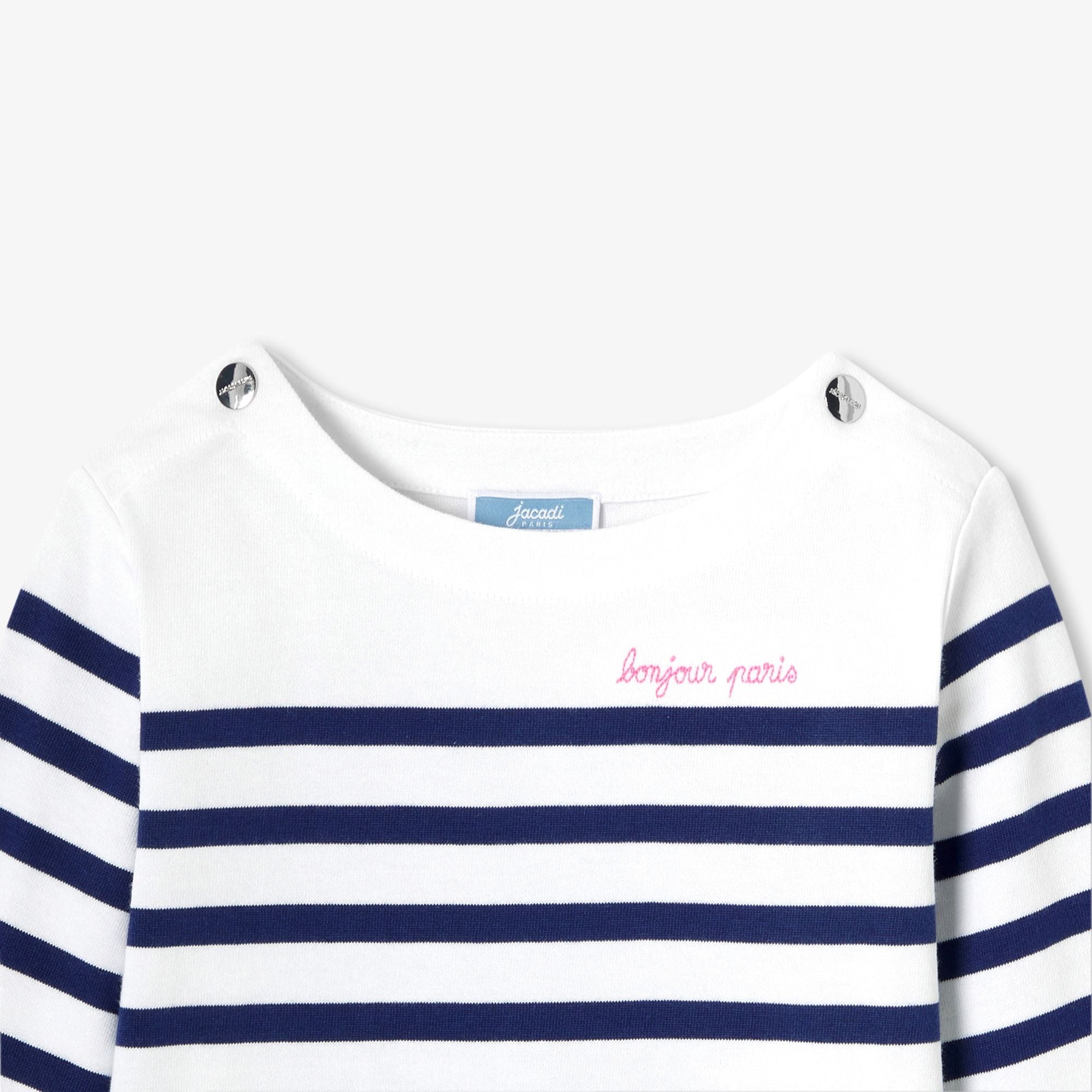 Girl cotton Breton T-shirt - White/Light Blue