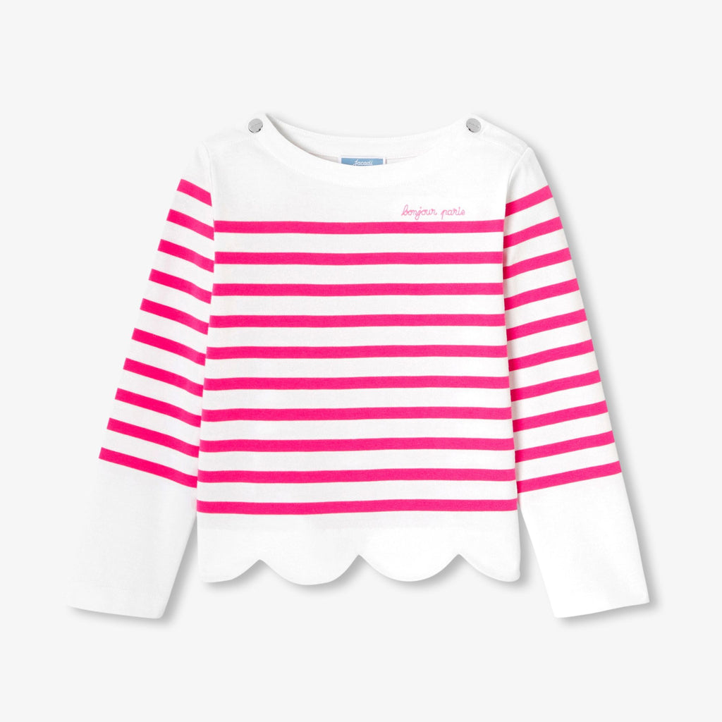 Girl cotton Breton T-shirt - White/Pink