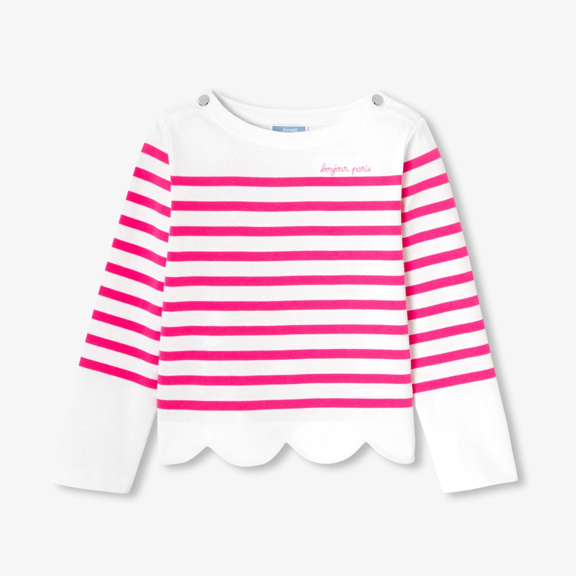 Girl cotton Breton T-shirt - White/Pink
