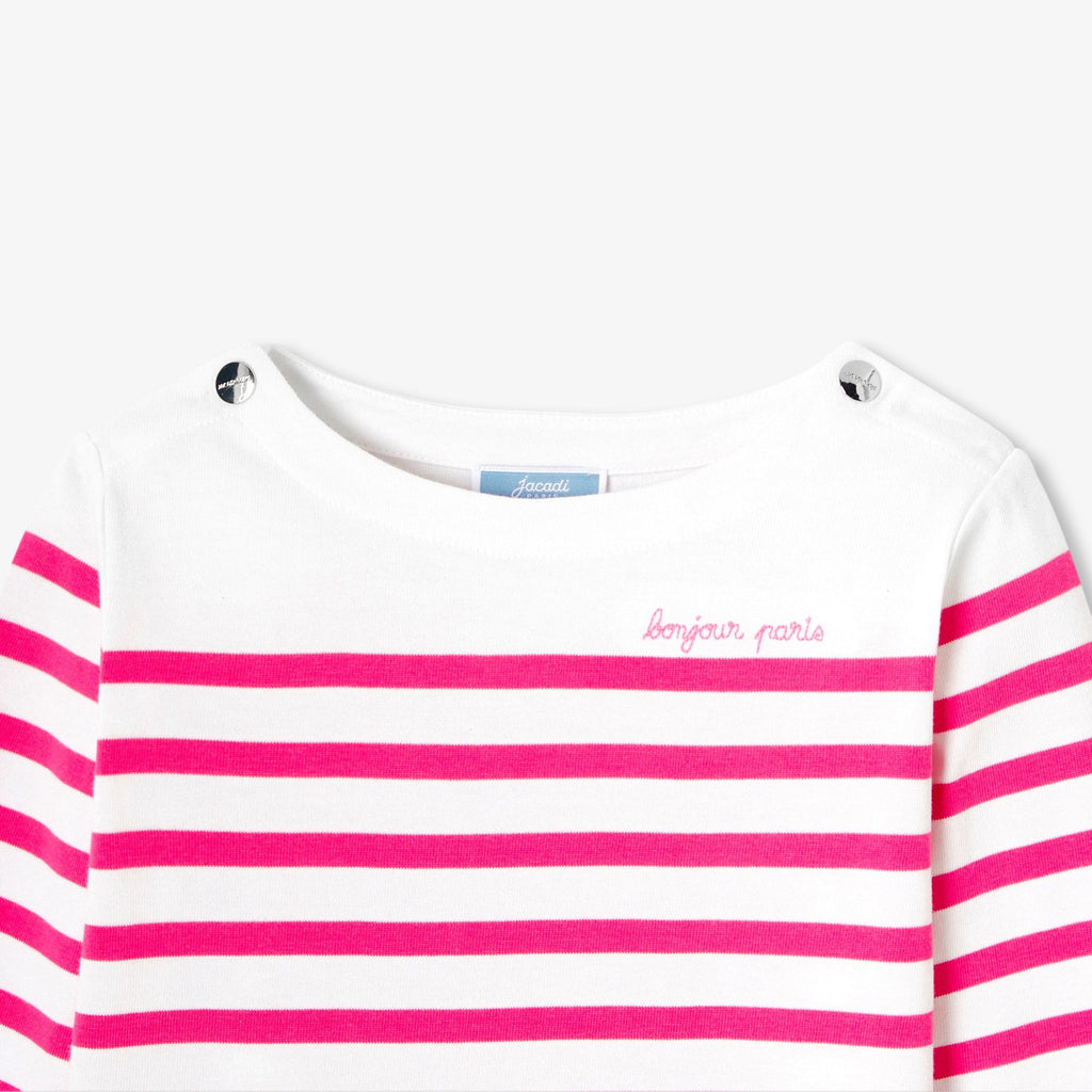 Girl cotton Breton T-shirt - White/Pink