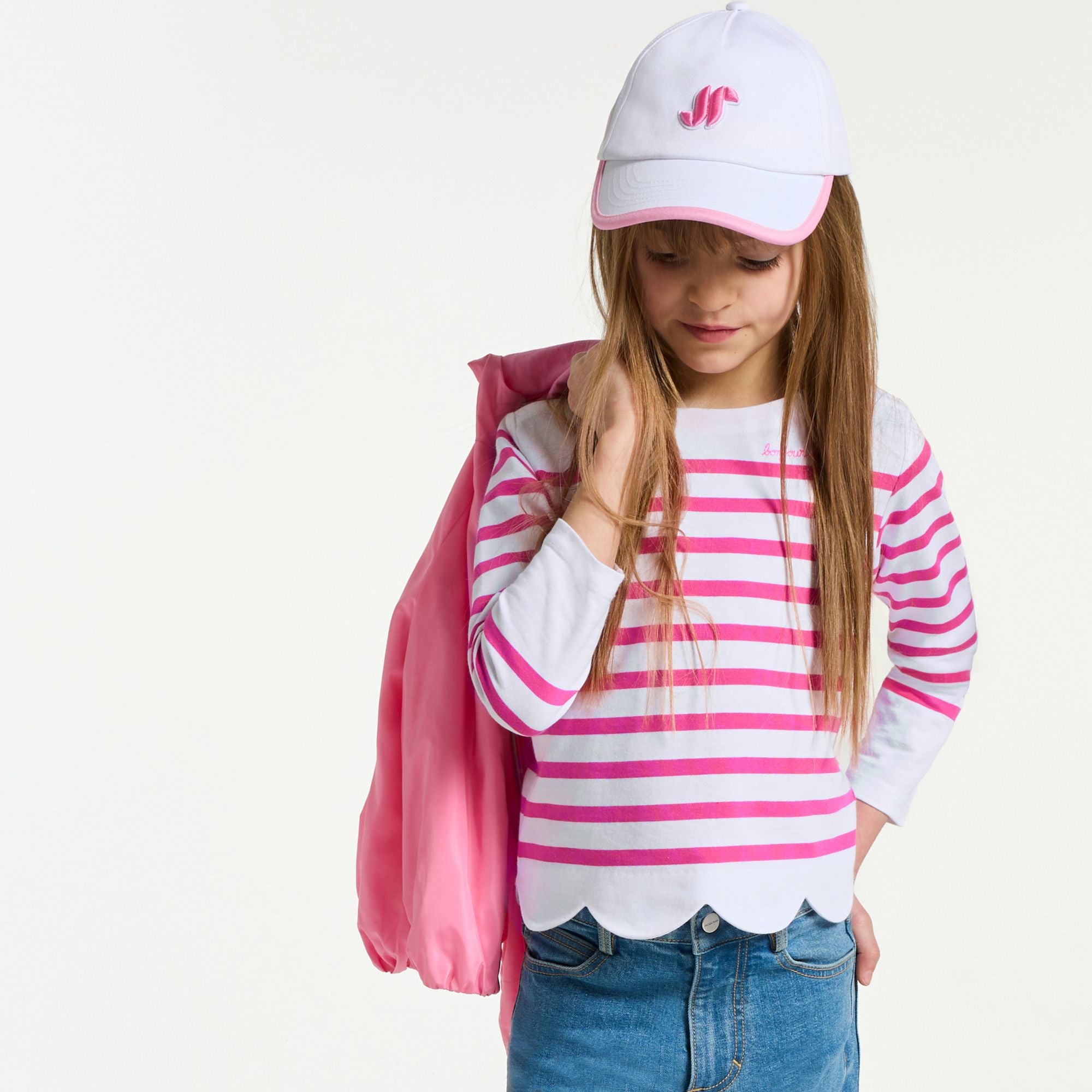 Girl cotton Breton T-shirt - White/Pink
