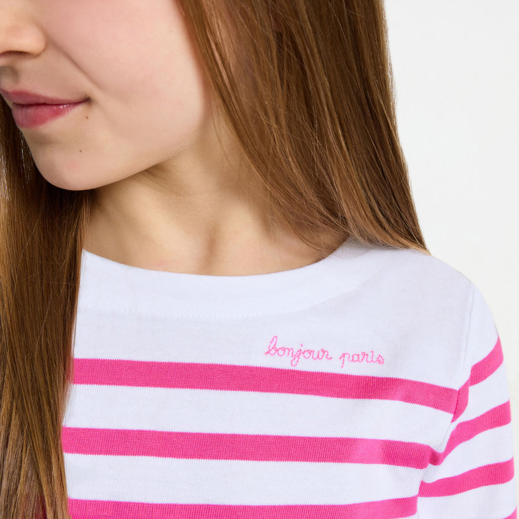 Girl cotton Breton T-shirt - White/Pink