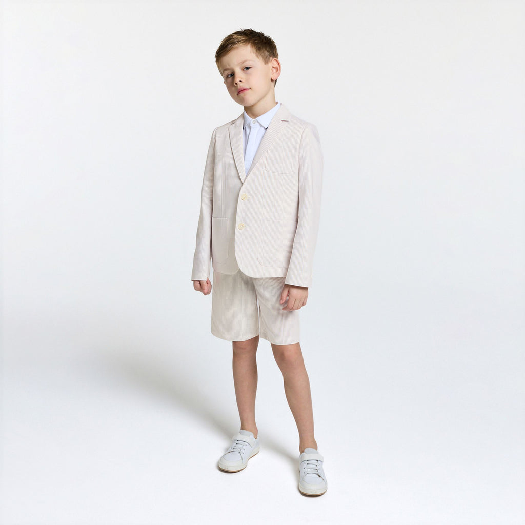 Boy striped twill Bermuda shorts - White/Beige