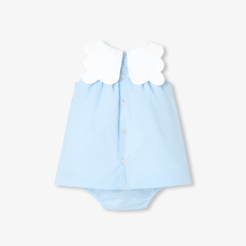 Baby girl fil-a-fil cotton dress - Blue/White