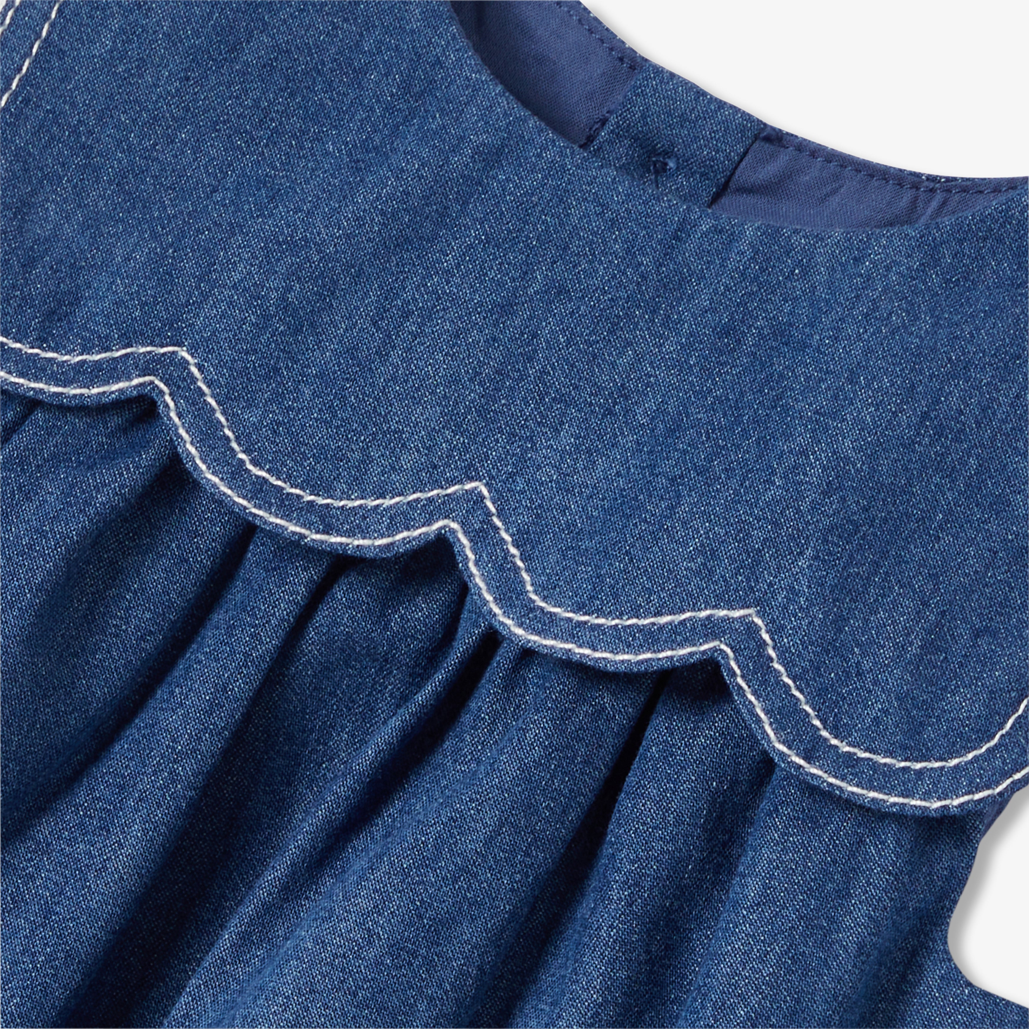Baby girl lightweight denim shirt dress - Dark Denim