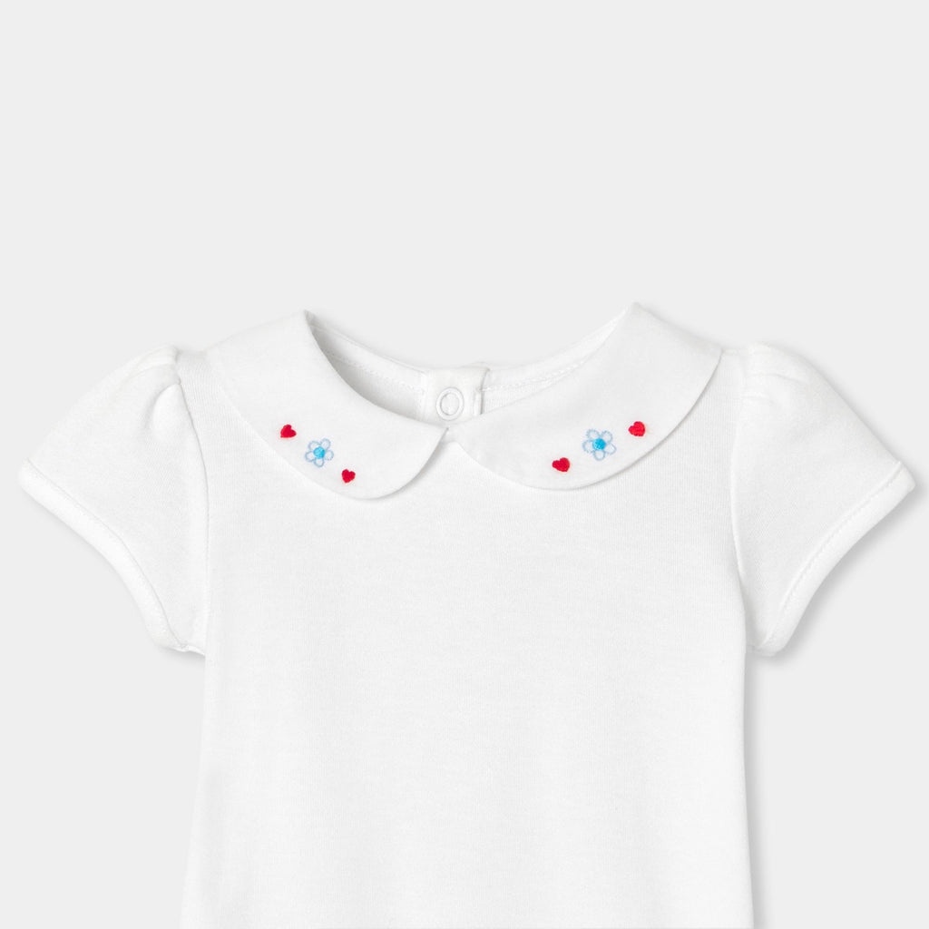 Baby girl short-sleeved interlock cotton bodysuit