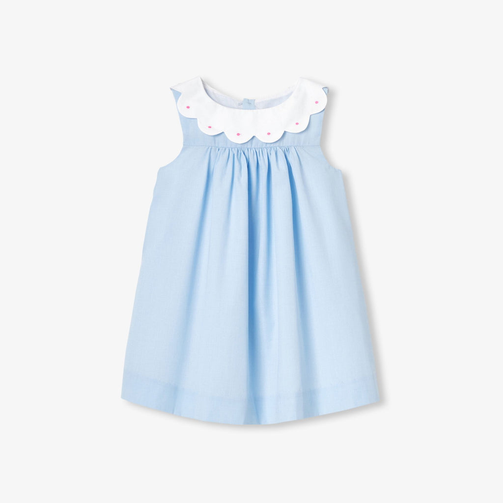 Baby girl fil-a-fil cotton dress - Blue/White