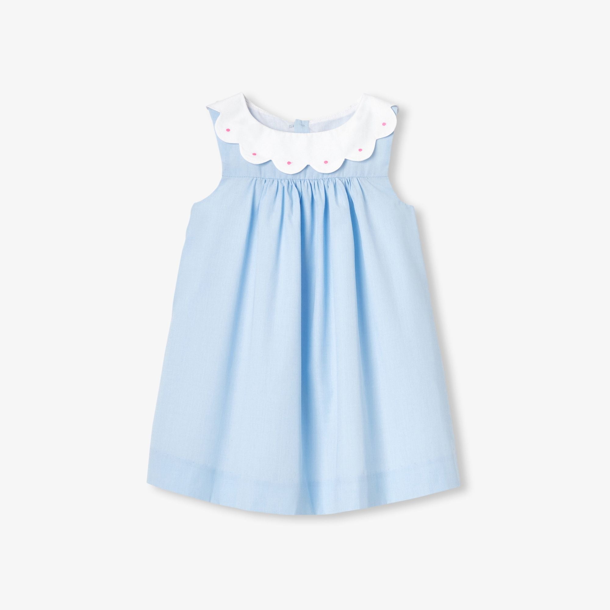 Baby girl fil-a-fil cotton dress - Blue/White